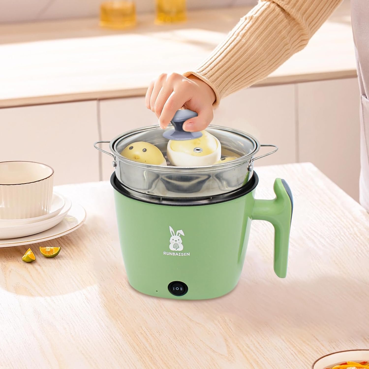 Mini Rice Cooker Portable Design,Blue,Rice Cooker Small for Long-Distance Travel,cute rice cooker Multi-function,Rice Cooker Stainless Steel Inner Pot,Low Carb Rice Cooker