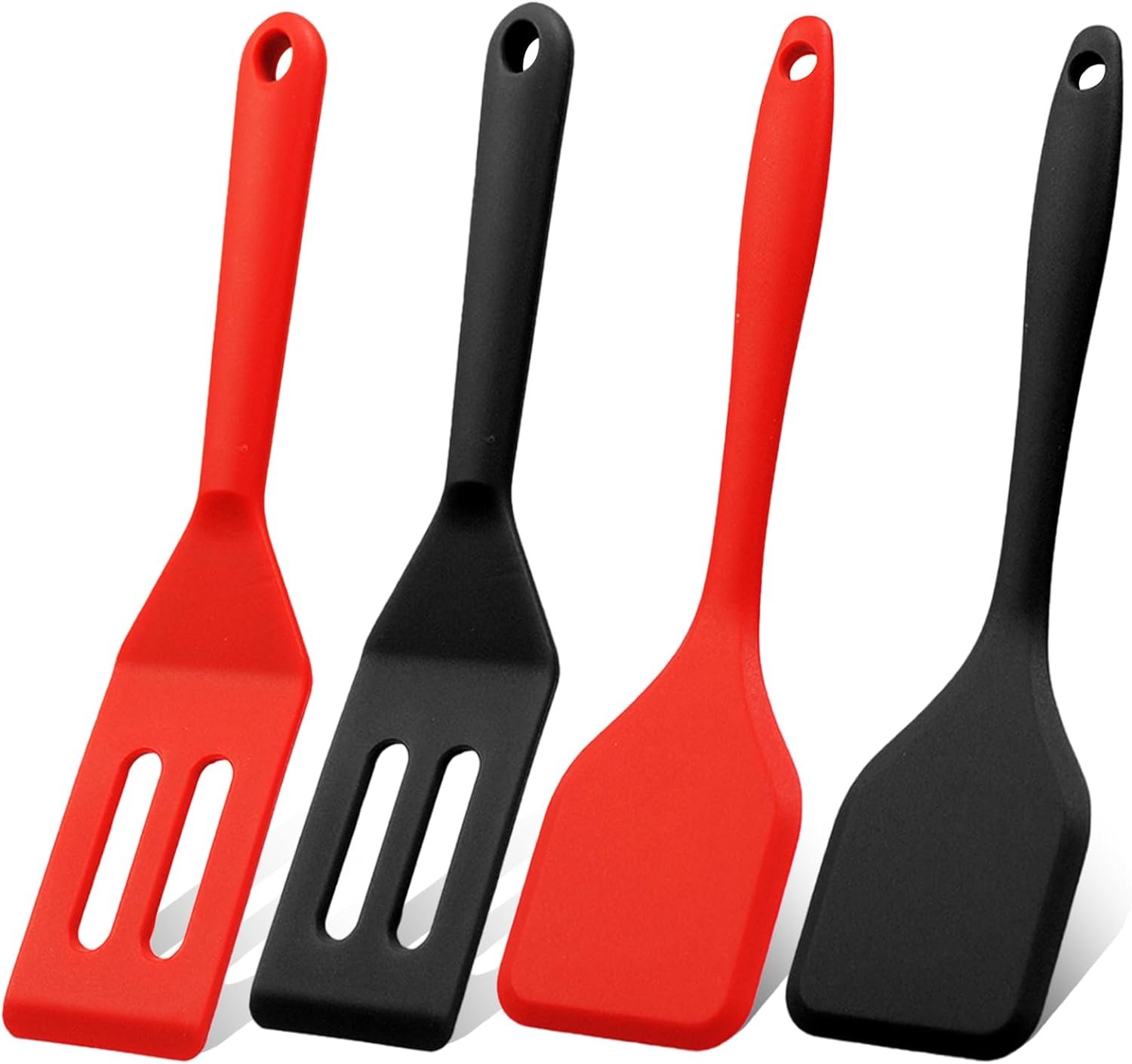 Mini Silicone Brownie Serving Spatula Set Flexible Non Stick Serve Turner Heat Resistant Cooking Spatula for Flip Eggs Crepe Steak Pizza Kitchen Utensil (Red, Black)