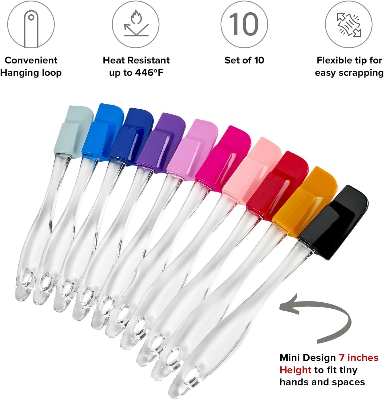 Mini Spatulas Set - 10 Piece Heat Resistant Silicone Spatula - Pro-Grade Multipurpose Kitchen Tool for Baking, Cooking, Mixing, and More - Non-Stick, Dishwasher Safe Bright and Colorful Small Spatula