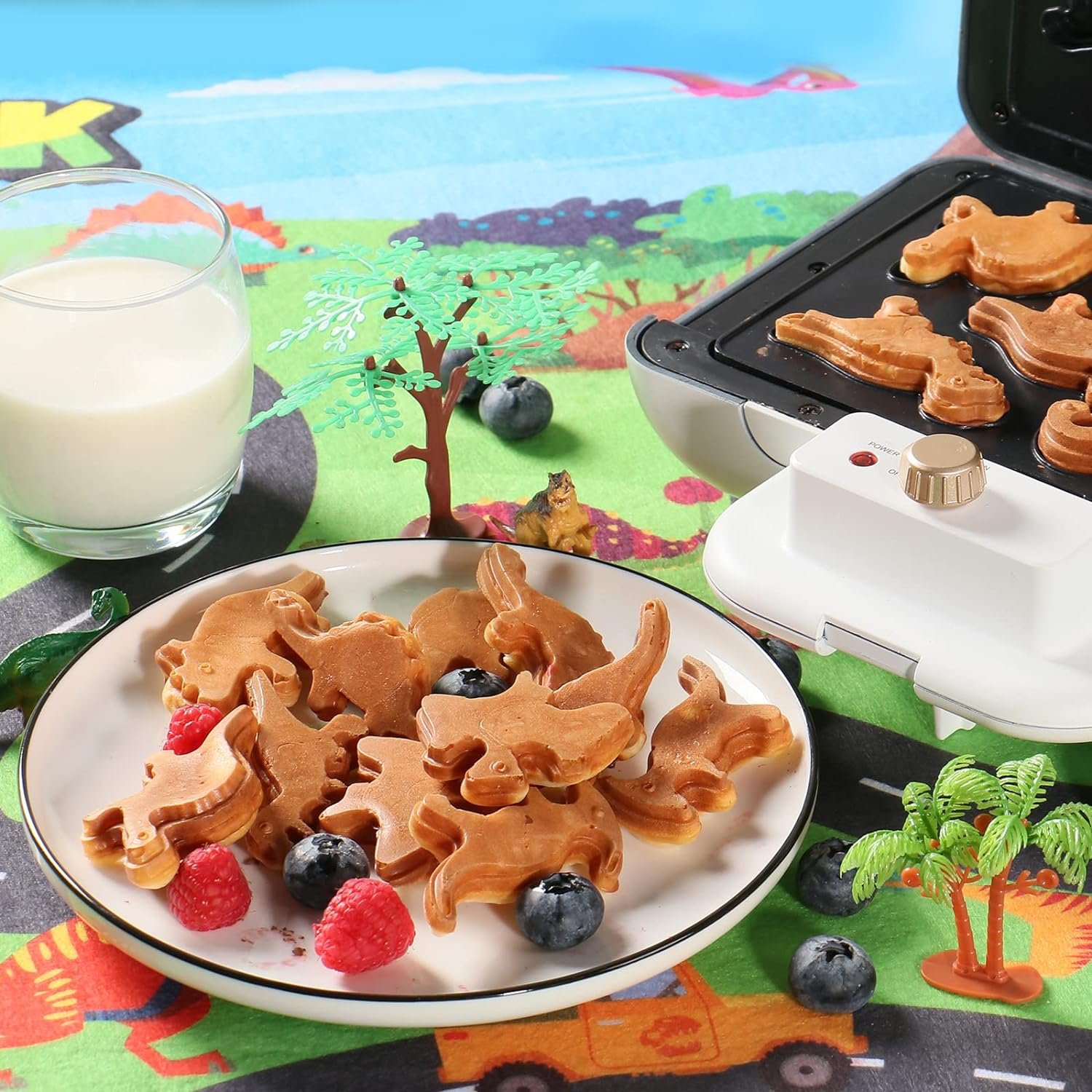 Mini Waffle Maker Dinosaur Waffle Iron for Kids 7 Unique Dino Waffle in Minutes, Electric Nonstick Waffle Pancakes Maker with Removable Plates Breakfast Maker Machine, Fun Gift for Kids Family