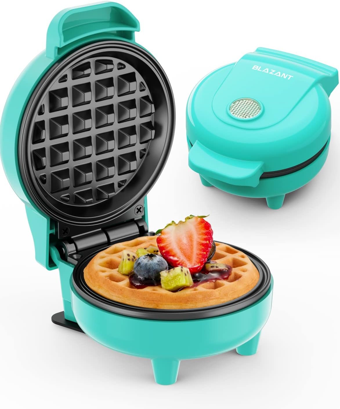 Mini Waffle Maker, Small Waffles Iron Keto Chaffles Single Compact Design Nonstick, Breakfast, Snacks, Hash Browns, 4 Inch Mint 550W BLAZANT