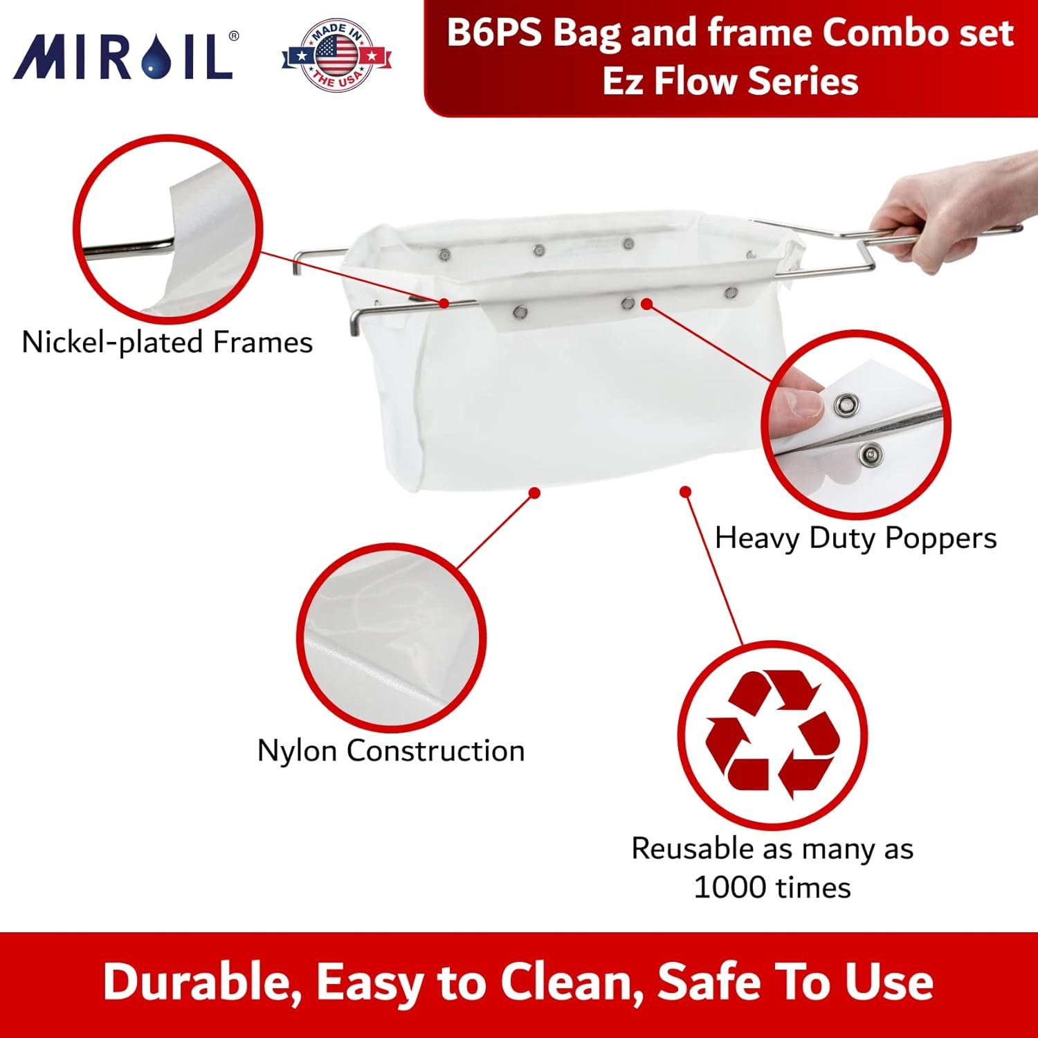 Miroil B6PS Fryer Filter Bag Frame, MirOil EZ Flow Filter Bag Combination, Part 02852, Use to Filter Fry Oil, Suitable for 70 lb Polishing Oil, Durable, Easy to Clean with Hot Water Miroil B6PS Fryer Filter Bag Frame, MirOil EZ Flow Filter Bag Combination, Part 02852, Use to Filter Fry Oil, Suitable for 70 lb Polishing Oil, Durable, Easy to Clean with Hot Water