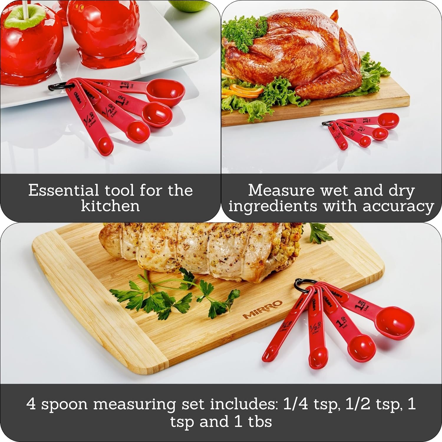 Mirro 4pc Red Measuring Spoons (1/4tsp, 1/2tsp, 1tsp, 1Tbsp) 4 Piece MIR-11317