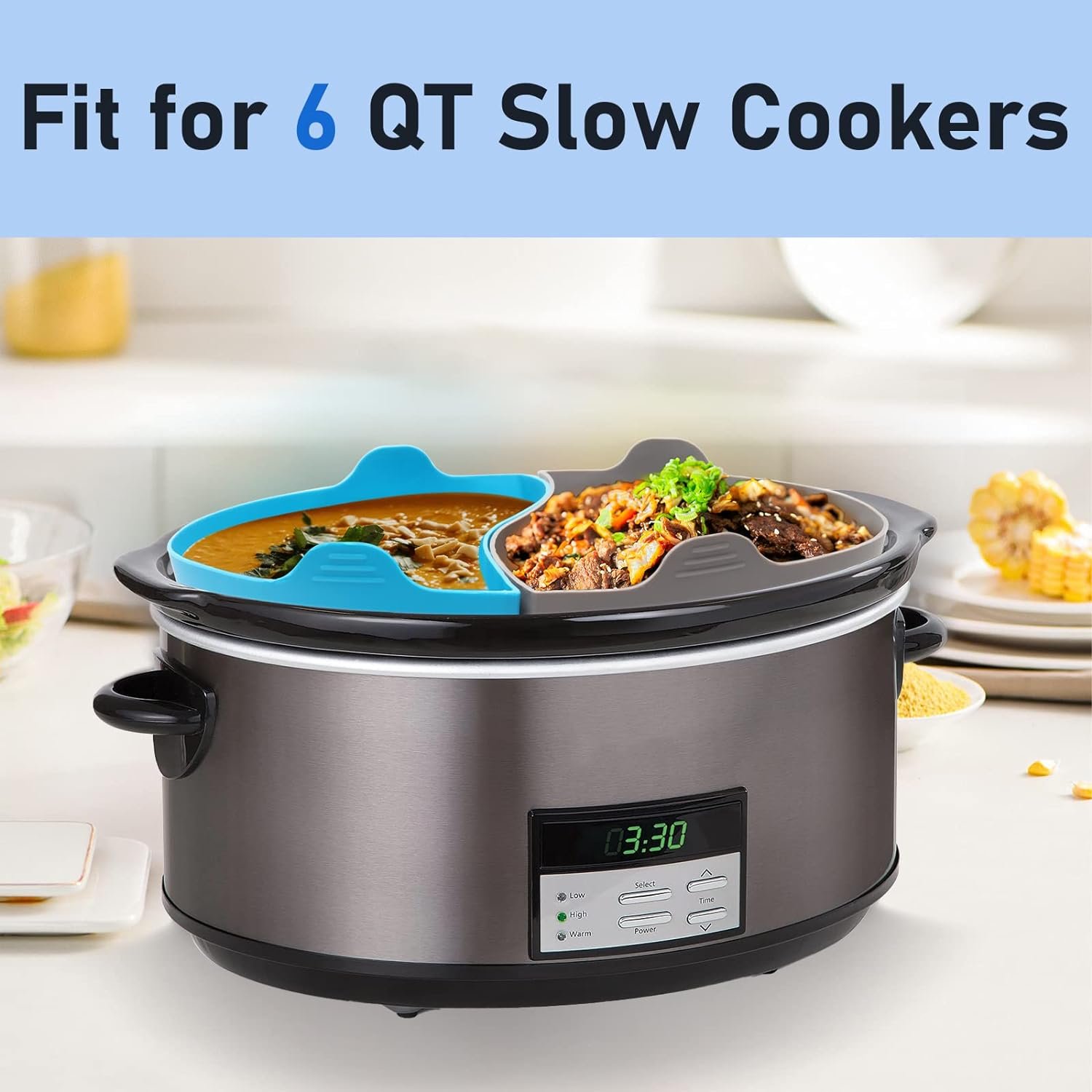 MONVIE Slow Cooker Liners Compatible for Crock Pot 6 Quart, 2Packs Silicone Cooking Liners Reusable, Dishwasher Safe, BPA Free (Grey+Blue) MONVIE Slow Cooker Liners Compatible for Crock Pot 6 Quart, 2Packs Silicone Cooking Liners Reusable, Dishwasher Safe, BPA Free (Grey+Blue)