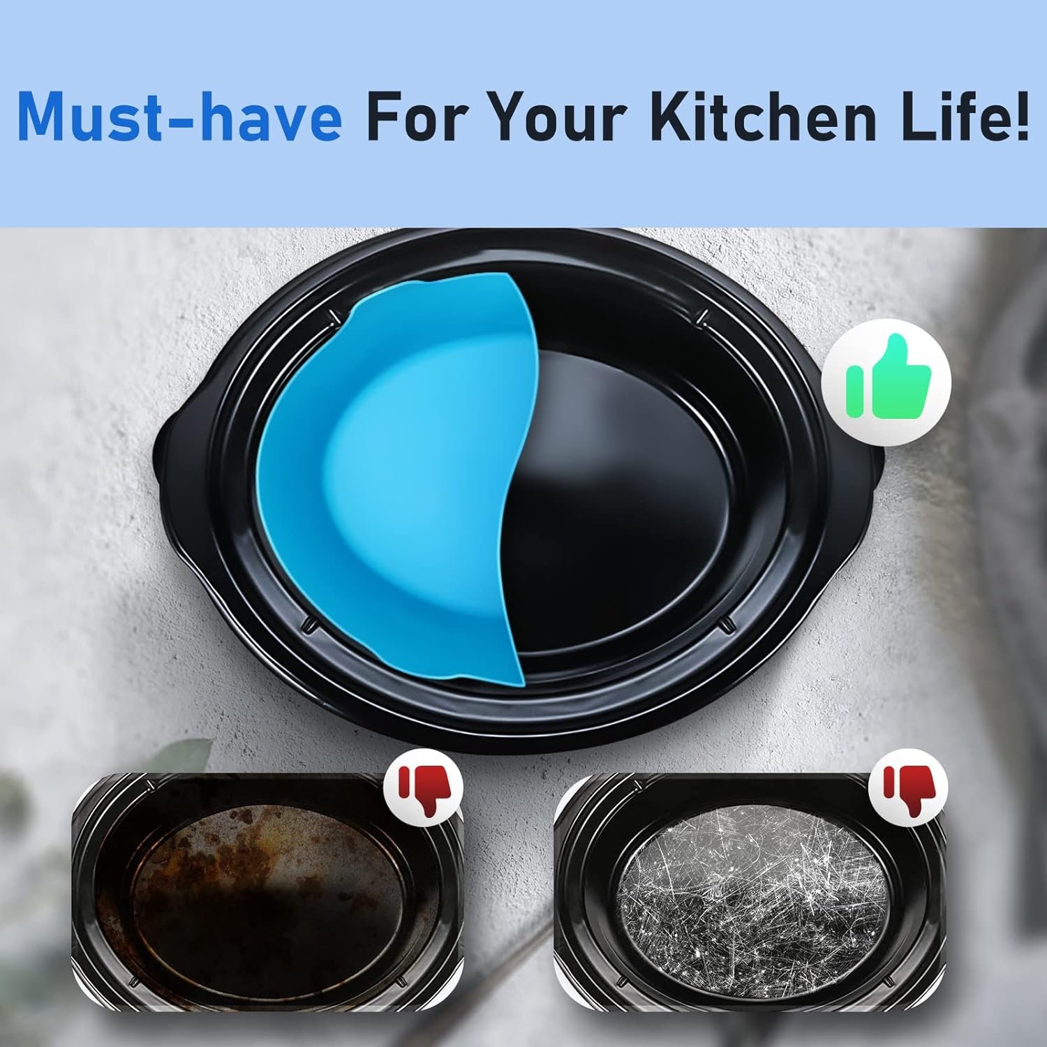 MONVIE Slow Cooker Liners Compatible for Crock Pot 6 Quart, 2Packs Silicone Cooking Liners Reusable, Dishwasher Safe, BPA Free (Grey+Blue) MONVIE Slow Cooker Liners Compatible for Crock Pot 6 Quart, 2Packs Silicone Cooking Liners Reusable, Dishwasher Safe, BPA Free (Grey+Blue)