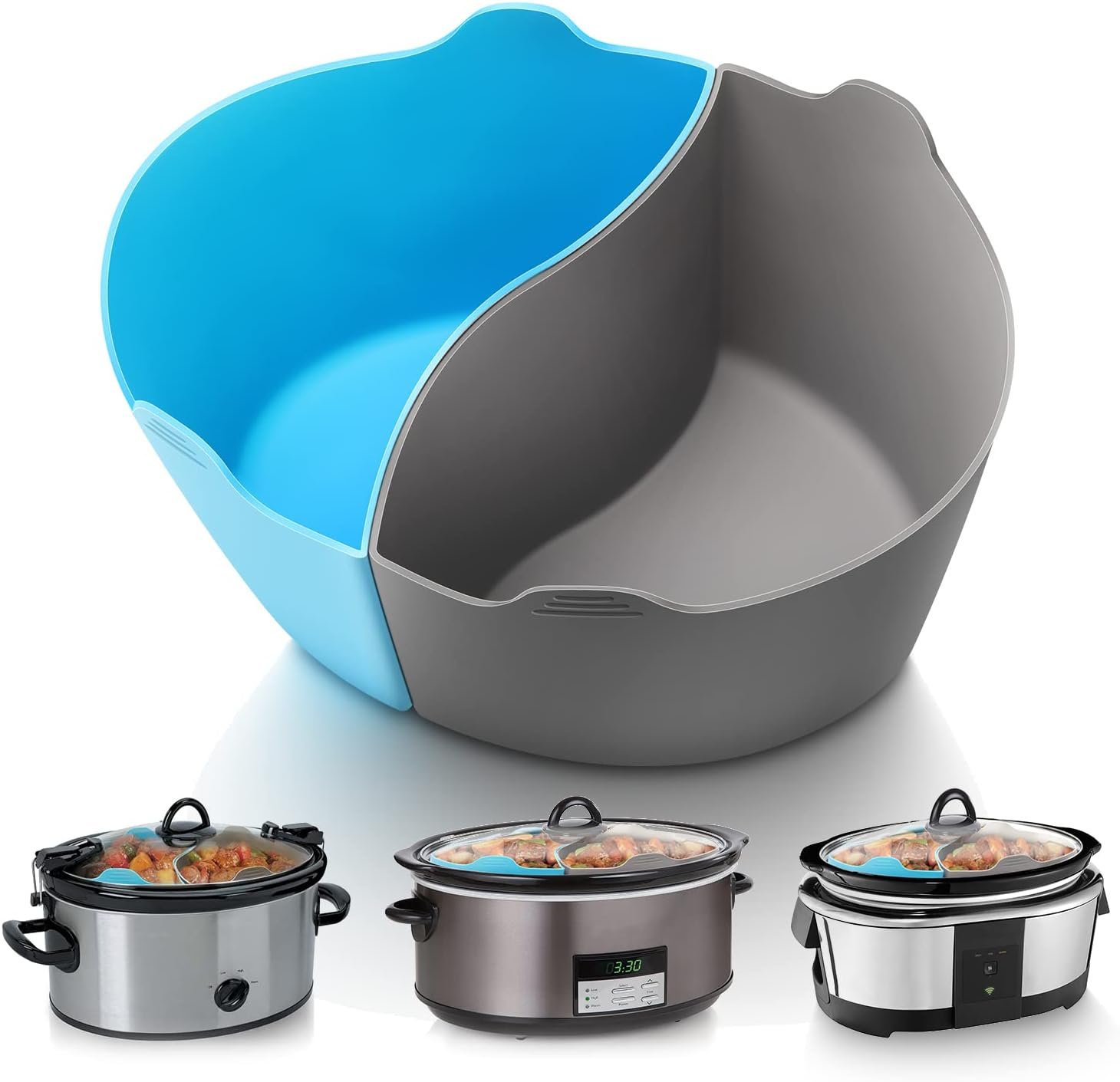 MONVIE Slow Cooker Liners Compatible for Crock Pot 6 Quart, 2Packs Silicone Cooking Liners Reusable, Dishwasher Safe, BPA Free (Grey+Blue) MONVIE Slow Cooker Liners Compatible for Crock Pot 6 Quart, 2Packs Silicone Cooking Liners Reusable, Dishwasher Safe, BPA Free (Grey+Blue)