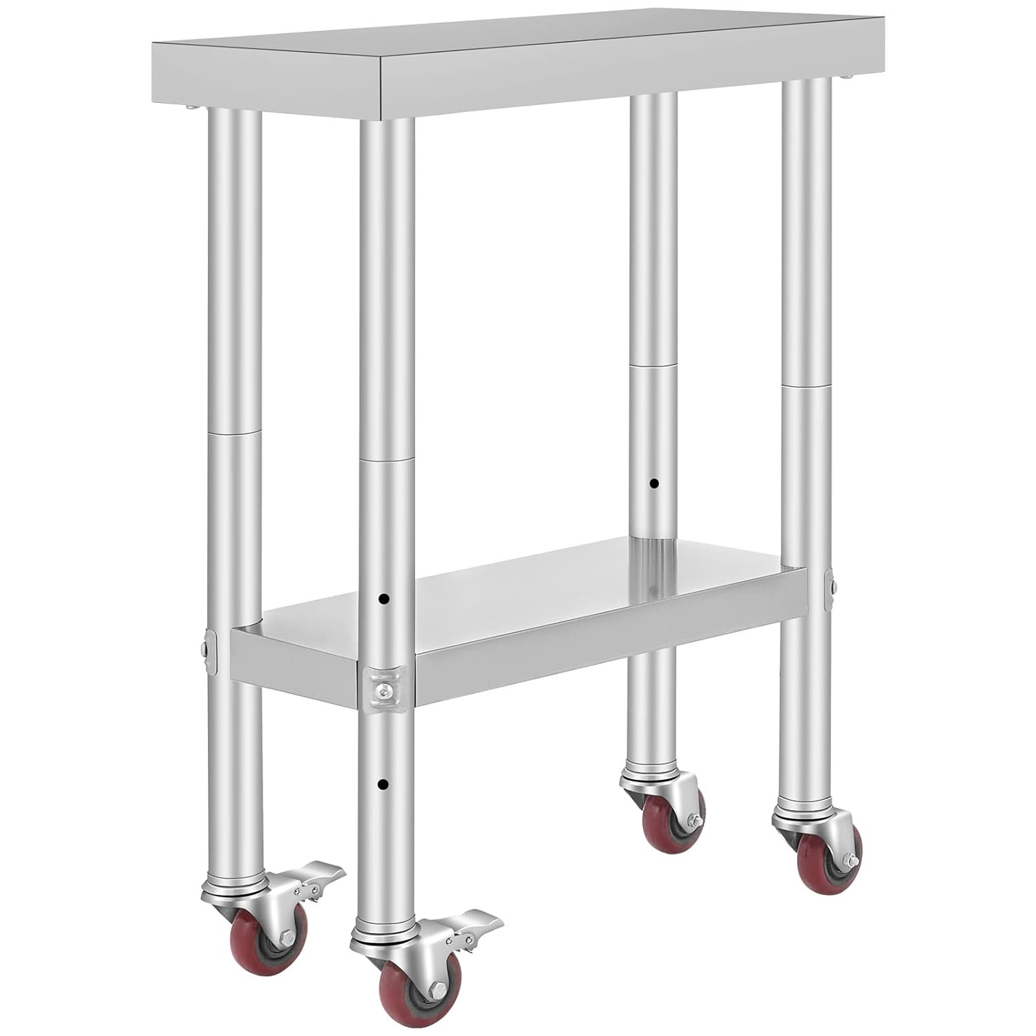 Mophorn 24x18x34 Inch Stainless Steel Work Table 3-Stage Adjustable Shelf with 4 Wheels Heavy Duty Commercial Food Prep Worktable with Brake for Kitchen Prep Work