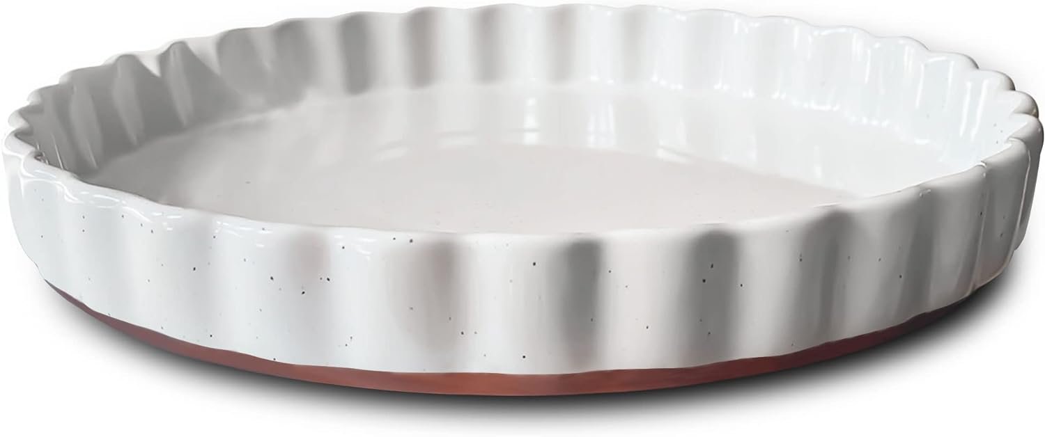 Mora Ceramic Tart Pan, 9.5 Inch Large Porcelain Baking Dish for Tarts, Quiche, Pie, Flan etc. Fluted Ruffled Edge, Oven, Microwave, Freezer, and Dishwasher safe - Great Gift For Bakers - Vanilla White Mora Ceramic Tart Pan, 9.5 Inch Large Porcelain Baking Dish for Tarts, Quiche, Pie, Flan etc. Fluted Ruffled Edge, Oven, Microwave, Freezer, and Dishwasher safe - Great Gift For Bakers - Vanilla White
