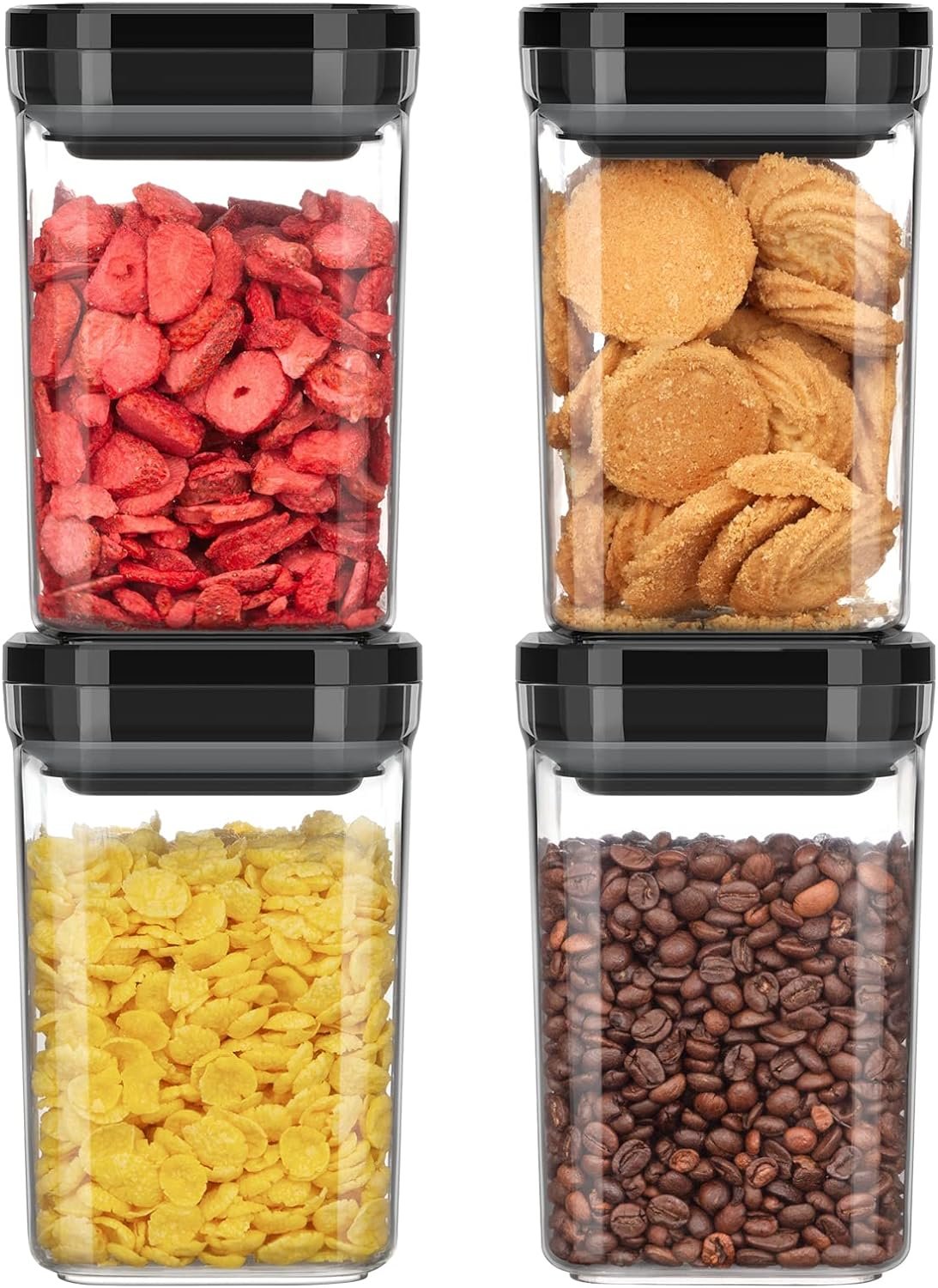 MR.SIGA 4 Pack Airtight Food Storage Container Set, BPA Free Kitchen Pantry Organization Canisters, One-handed Airtight Cereal Snack Candy Storage Containers, 1 L / 34oz, Medium, Black MR.SIGA 4 Pack Airtight Food Storage Container Set, BPA Free Kitchen Pantry Organization Canisters, One-handed Airtight Cereal Snack Candy Storage Containers, 1 L / 34oz, Medium, Black