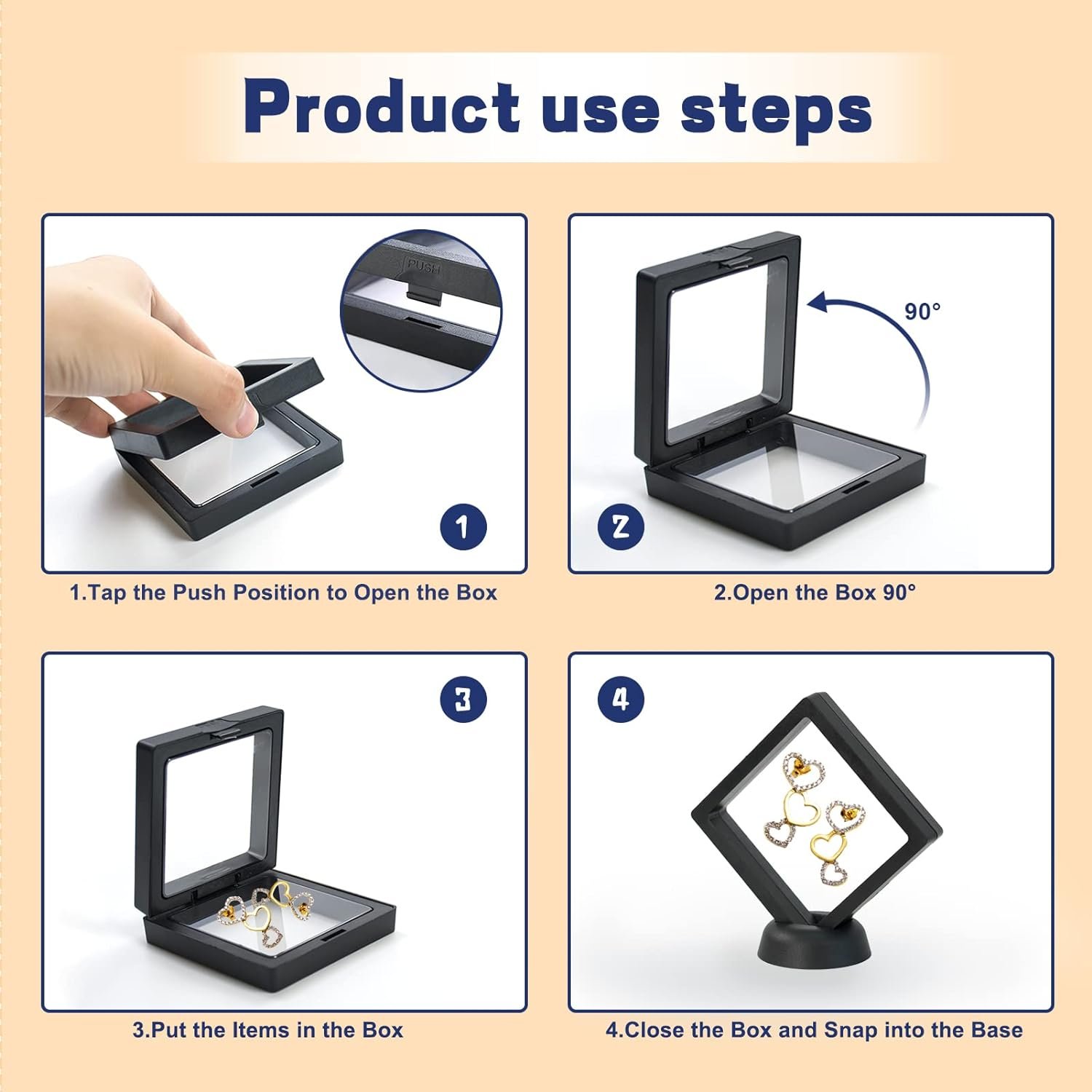 Msoesticc.dl 24Pcs 3D Floating Display Case, Transparent PE Film Jewelry Storage Box for Ring Earring Necklace Bracelet - Dustproof  Portable (3.5 x 3.5 x 0.8 Inches)