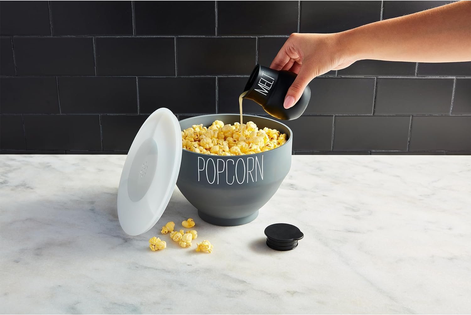 Mud Pie Collapsible Silicone Popcorn, bowl 5 1/2 x 8 3/4 dia | melt 3 1/2 x 2, BLUE