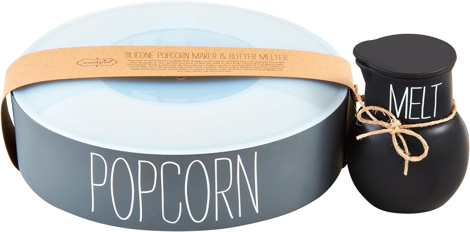 Mud Pie Collapsible Silicone Popcorn, bowl 5 1/2 x 8 3/4 dia | melt 3 1/2 x 2, BLUE
