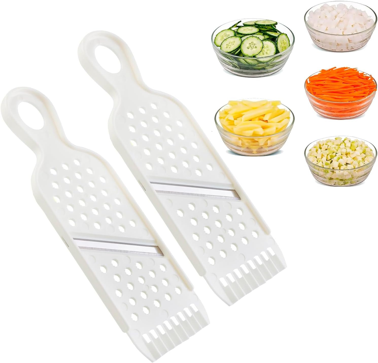 Multi Purpose Mandoline Vegetable Slicer for Kitchen, 3 in 1 Blade Potato Veggie Onion Tomato Slicer Safe Fruit Cutter Grater Julienne Peeler Handheld Cabbage Shredder (2 Pack, White) Multi Purpose Mandoline Vegetable Slicer for Kitchen, 3 in 1 Blade Potato Veggie Onion Tomato Slicer Safe Fruit Cutter Grater Julienne Peeler Handheld Cabbage Shredder (2 Pack, White)