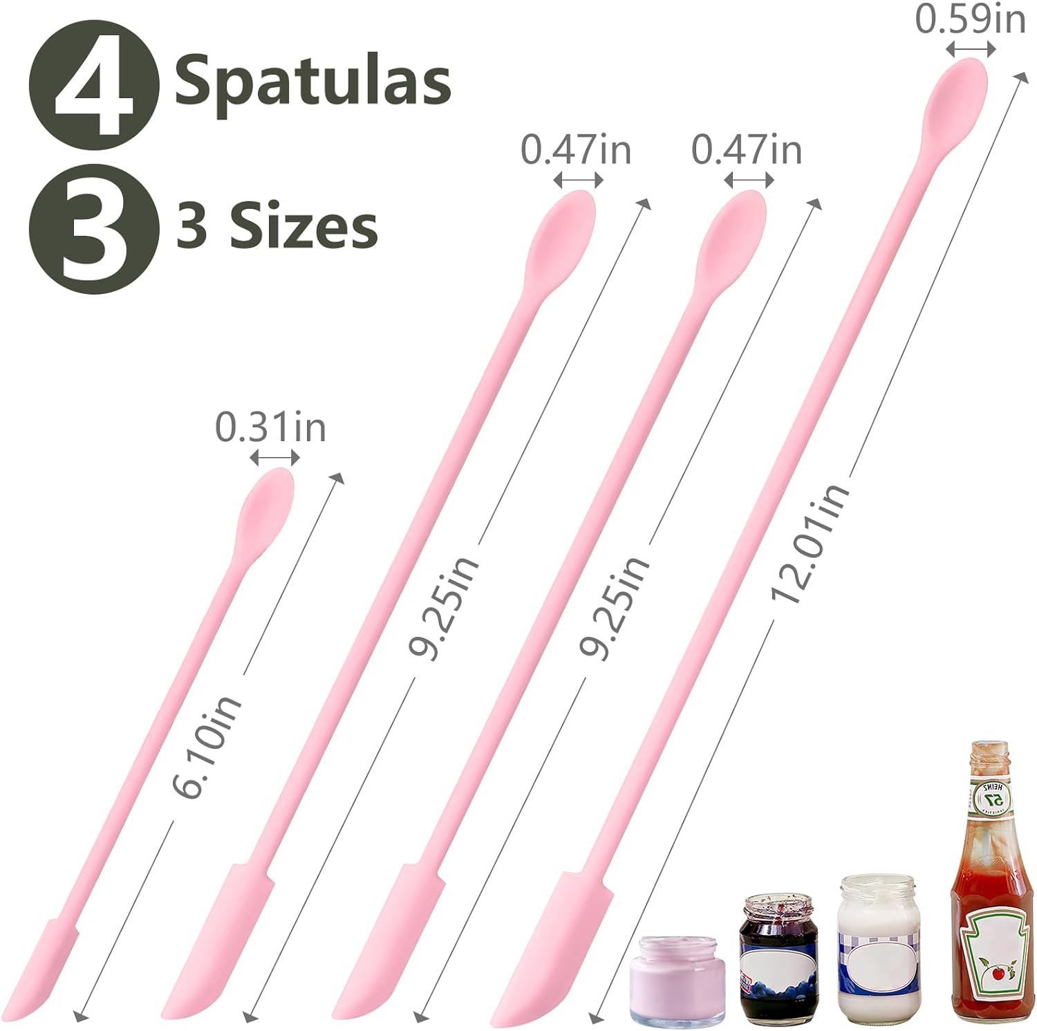 Multicolor Mini Spatula Silicone Spatula Set of 4, Makeup Spatula Tiny Spatulas for Cosmetics, Small Spatula Beauty Spatula, Rubber Spatula Thin Jar Spatula Food Scraper for Kitchen Use