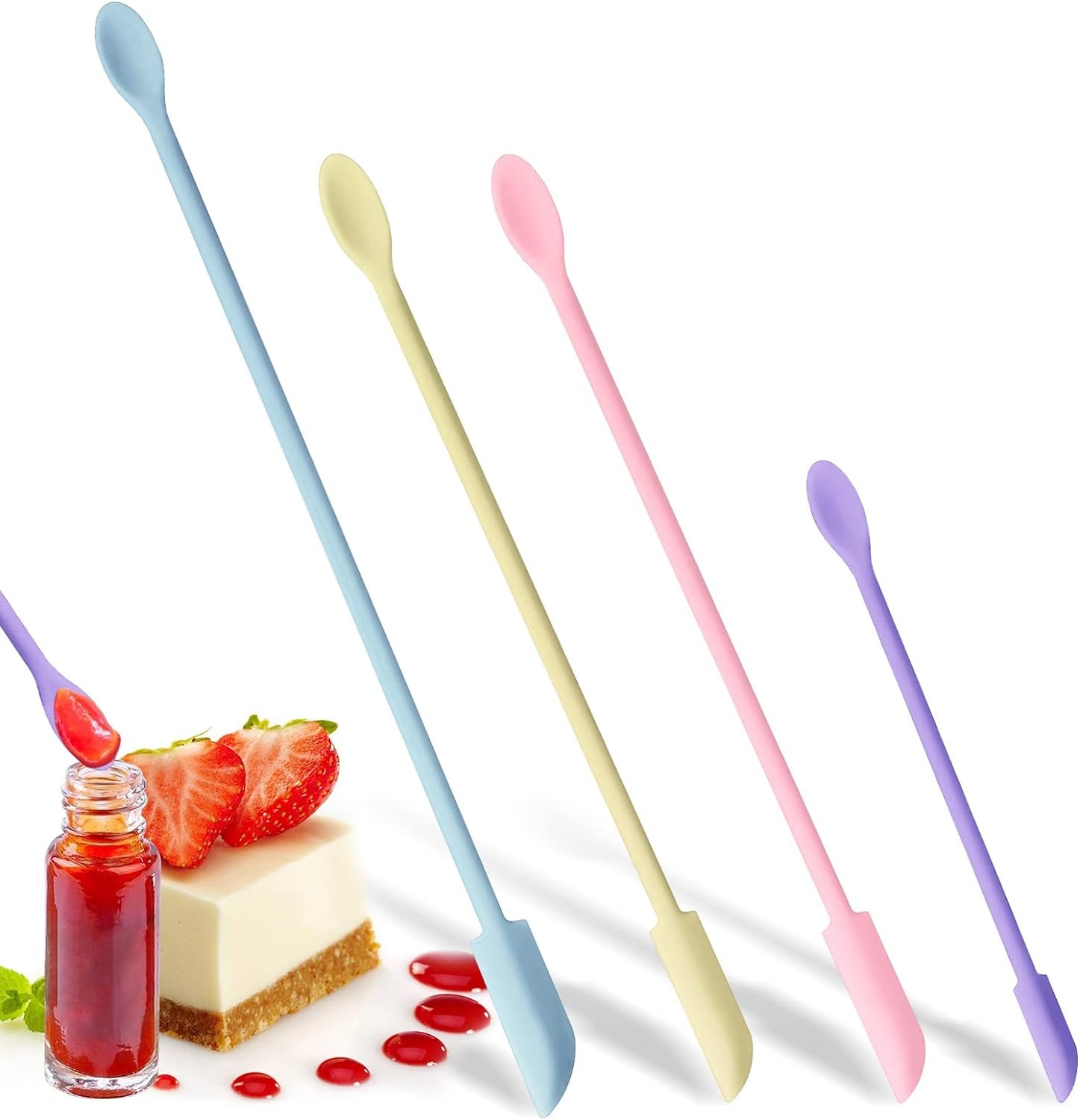 Multicolor Mini Spatula Silicone Spatula Set of 4, Makeup Spatula Tiny Spatulas for Cosmetics, Small Spatula Beauty Spatula, Rubber Spatula Thin Jar Spatula Food Scraper for Kitchen Use