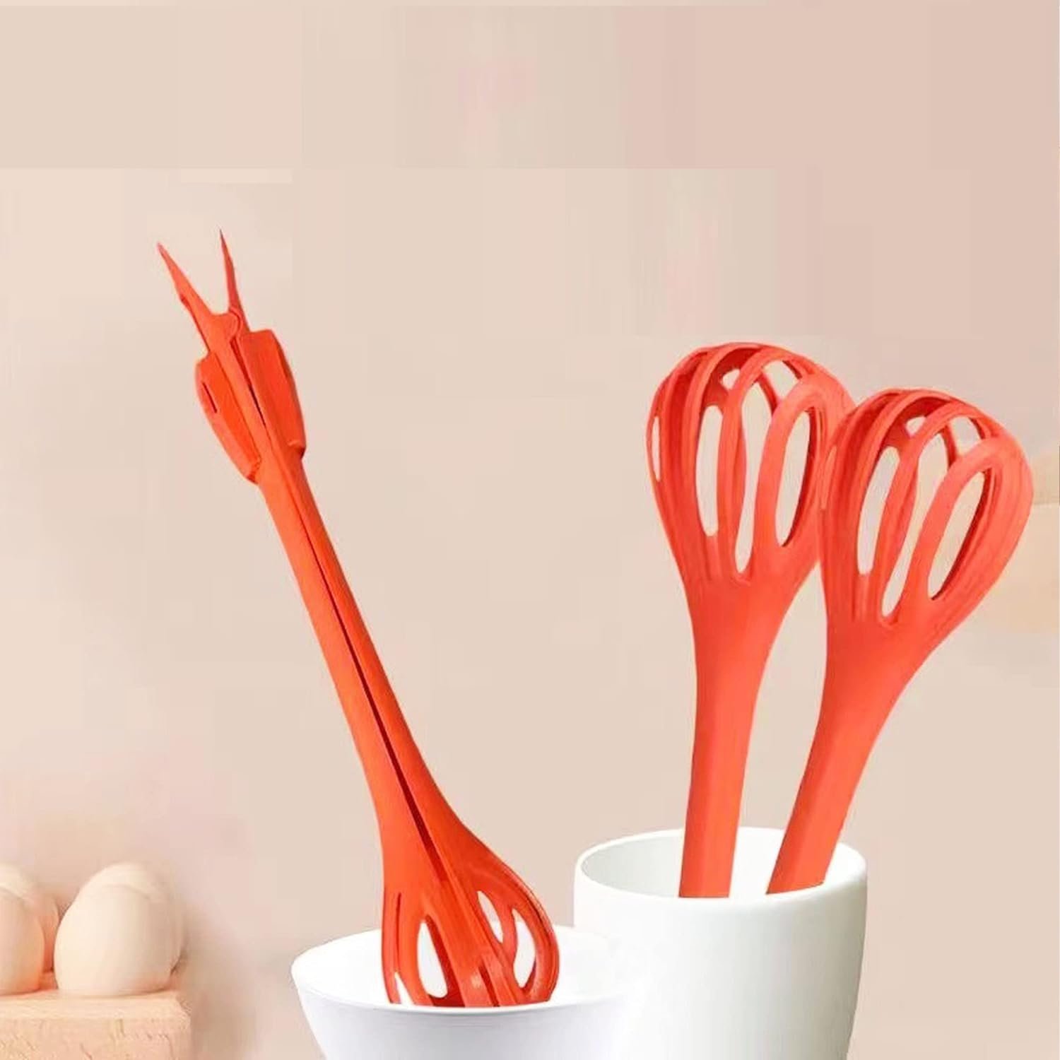 Multifunction Egg Whisks,2 in 1 Food Clip  Egg Whisk Nylon Egg Beater Noodle Clamp Salad Bread Clips Cream Mixer for Cooking BBQ Blending Beating Stirring (Red)