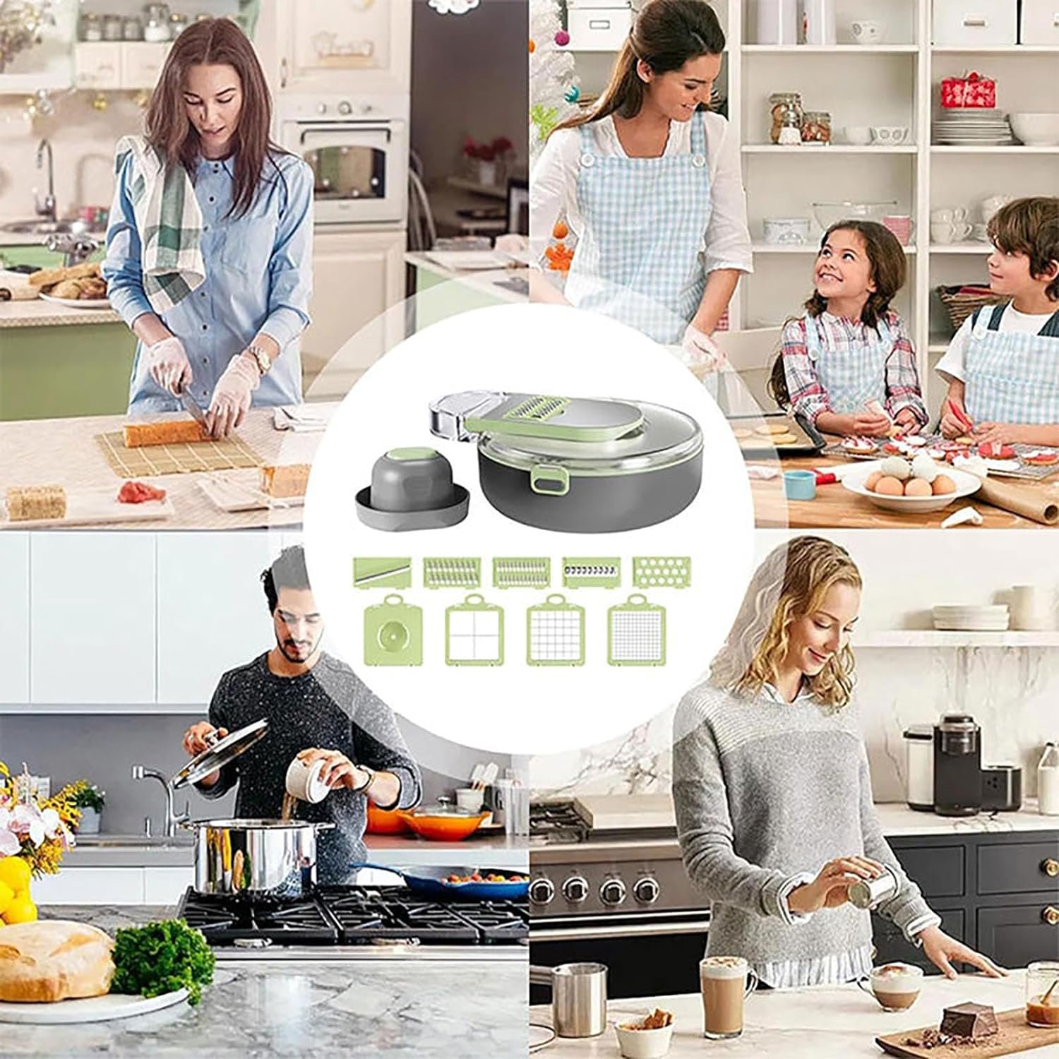 Multifunctional Multi-blade Vegetable Slicer, 2024 Vegetable Chopper Multifunctional 12-in-1 Food Chopper Adjustable Vegetable Cutter Container Kitchen Gadgets Set with Multi-Blades Container (Green) Multifunctional Multi-blade Vegetable Slicer, 2024 Vegetable Chopper Multifunctional 12-in-1 Food Chopper Adjustable Vegetable Cutter Container Kitchen Gadgets Set with Multi-Blades Container (Green)