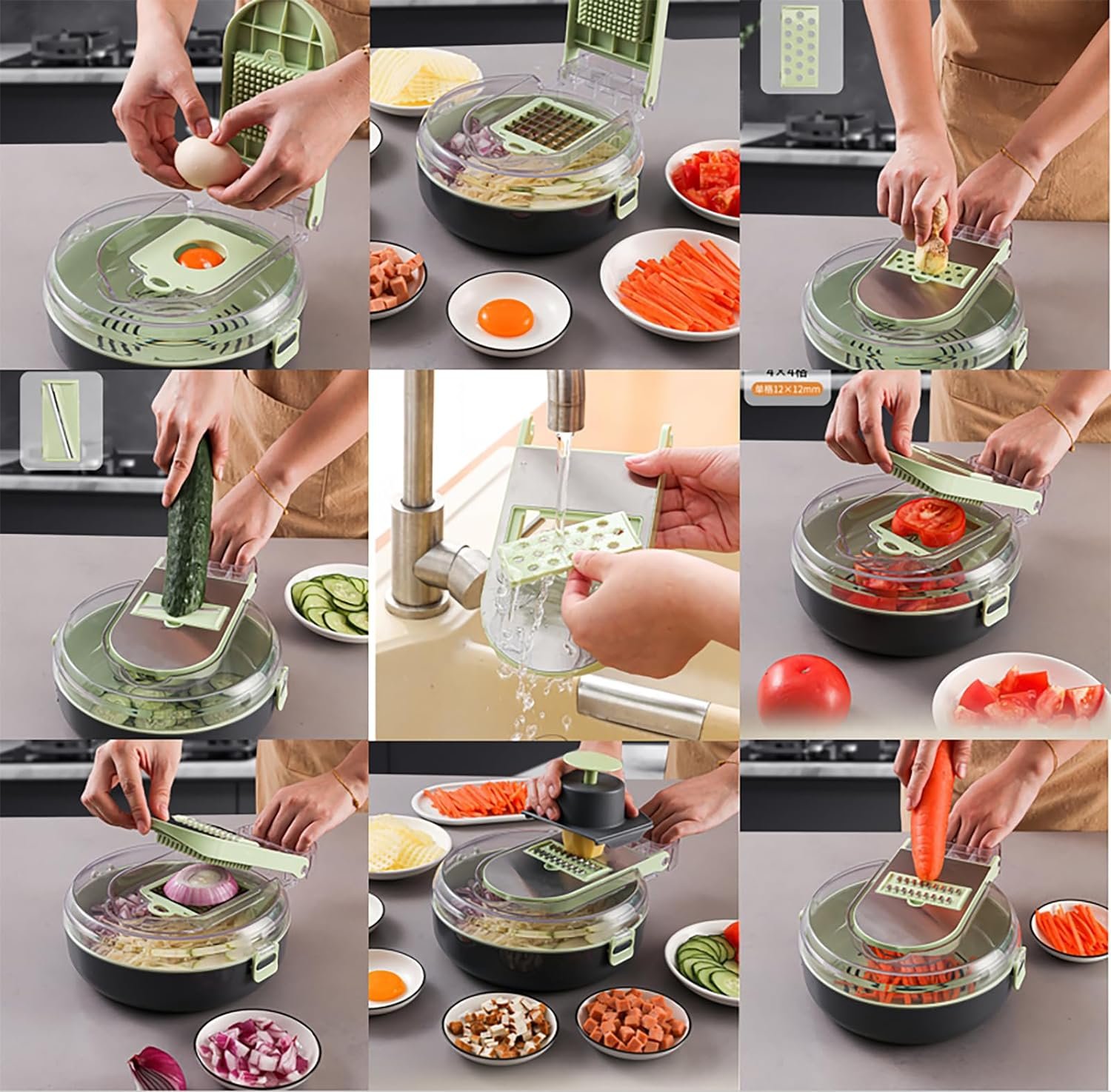 Multifunctional Multi-blade Vegetable Slicer, 2024 Vegetable Chopper Multifunctional 12-in-1 Food Chopper Adjustable Vegetable Cutter Container Kitchen Gadgets Set with Multi-Blades Container (Green) Multifunctional Multi-blade Vegetable Slicer, 2024 Vegetable Chopper Multifunctional 12-in-1 Food Chopper Adjustable Vegetable Cutter Container Kitchen Gadgets Set with Multi-Blades Container (Green)