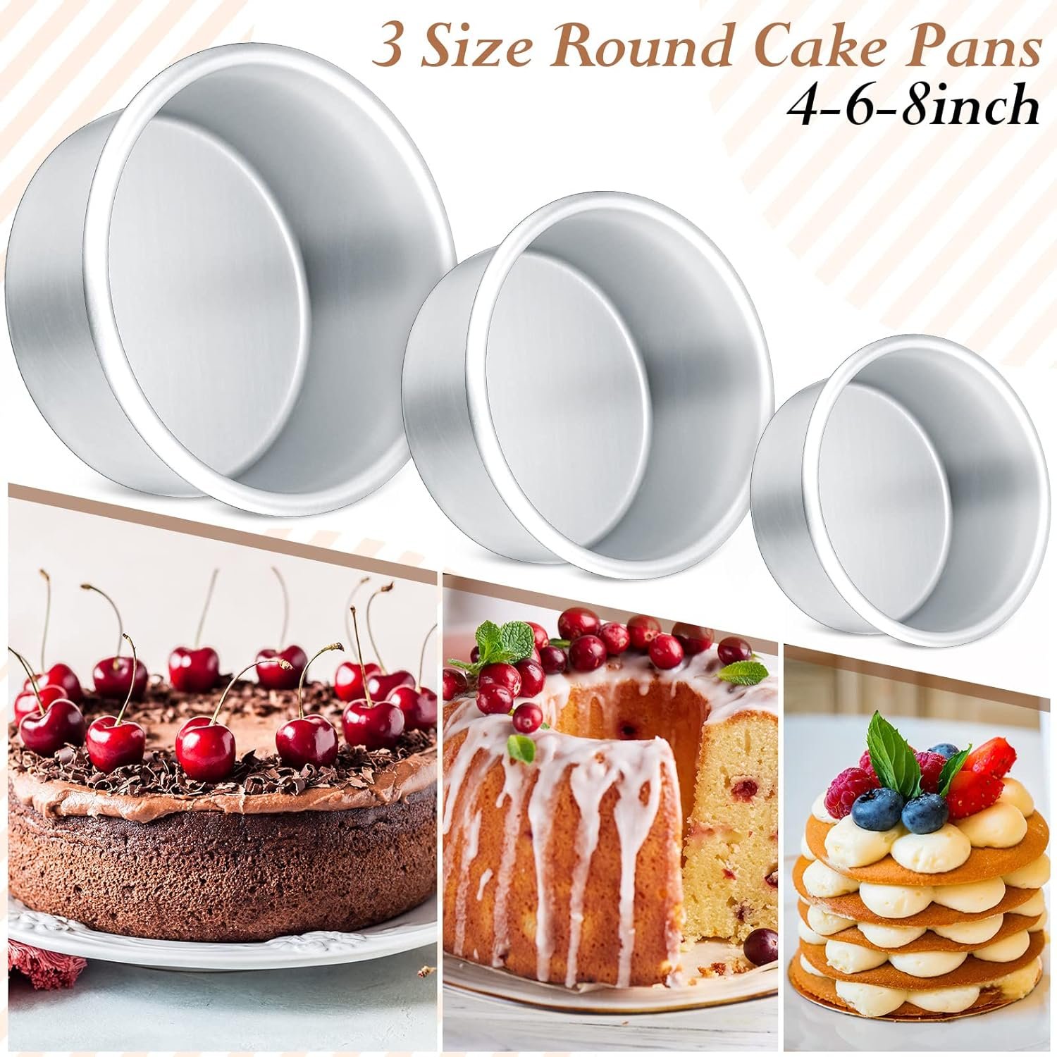 Mumufy 9 Pieces Round Cake Pans 4 Inch, 6 Inch, 8 Inch Aluminum Cake Pan Set Non Stick Small Cake Pans Sets Round Cheesecake Baking Pans for Home Party Baking Supplies