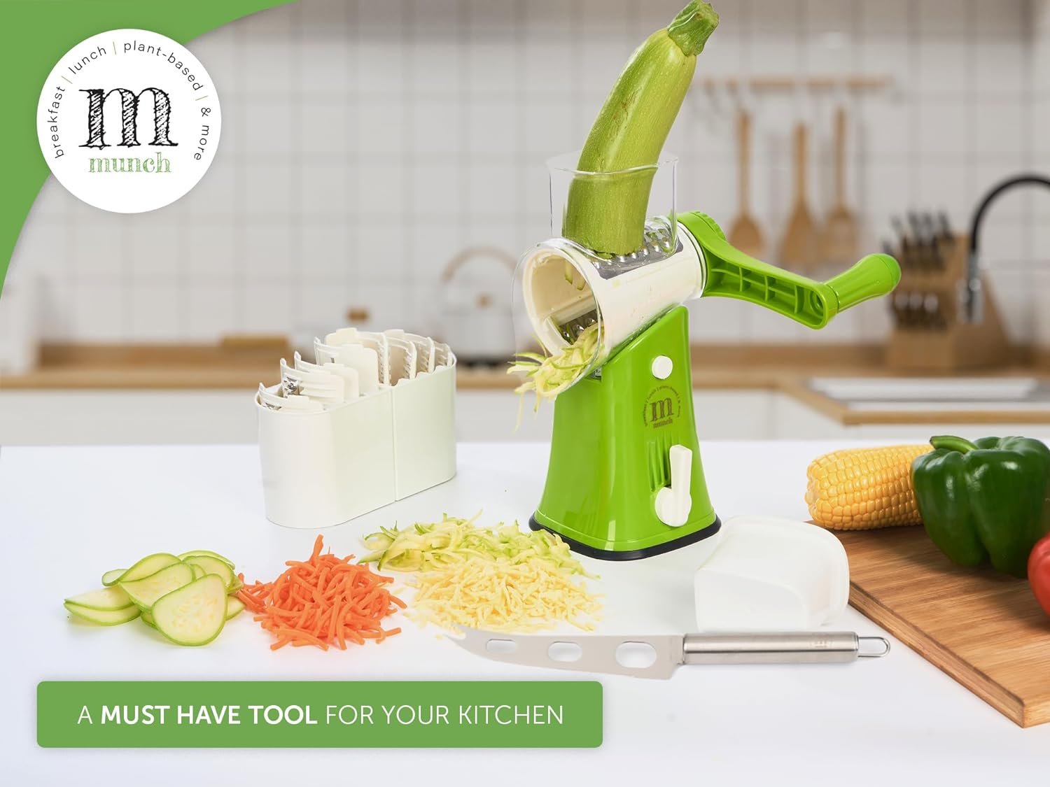 Munch Rotary Cheese Grater - Cheese Shredder with Handle 5 Stainless Steel Blades - Manuel Rotating Cheese Grinder - Potato Vegetable Grater Munch Rotary Cheese Grater - Cheese Shredder with Handle 5 Stainless Steel Blades - Manuel Rotating Cheese Grinder - Potato Vegetable Grater