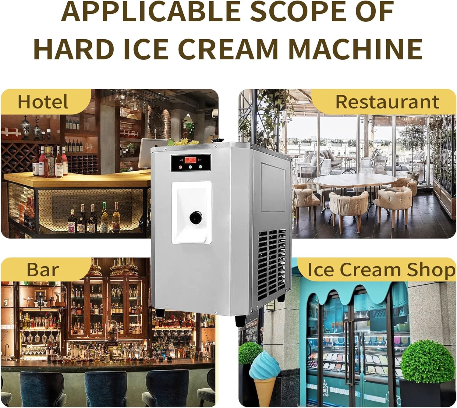 Mvckyi Commercial 28L/H Countertop Hard Ice Cream Machine, High Expansion Rate Gelato Hard Serve Ice Cream Maker, Cooling Rapidly Frozen Fruit Yogurt Italian Ice Maker with Transparent Glass Lid