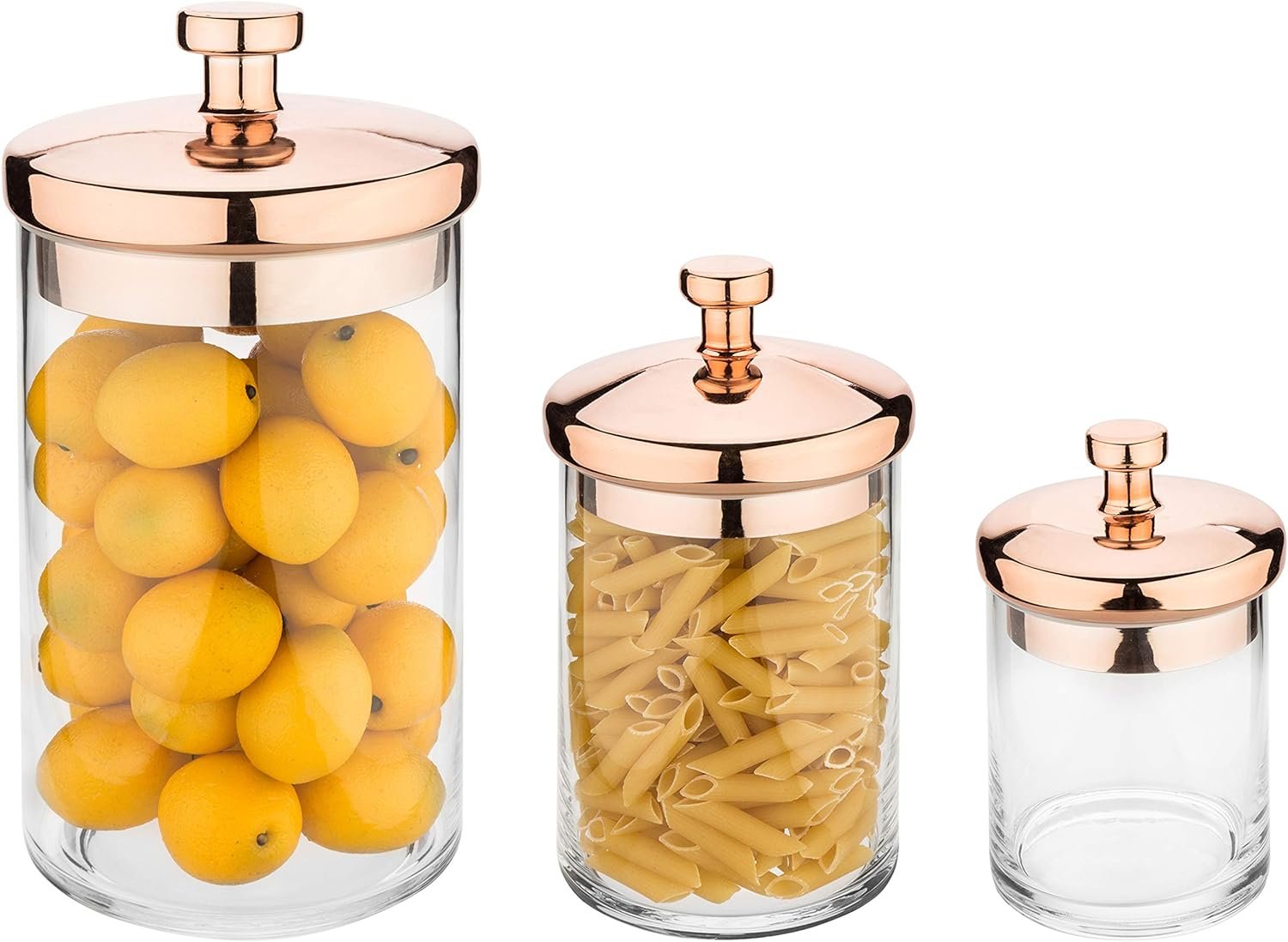 MyGift 6 Piece Clear Glass Apothecary Jar Set with Clear Lid - Decorative Kitchen and Bath Storage Canisters, Wedding Centerpiece Jars, Candy Buffet with Lids