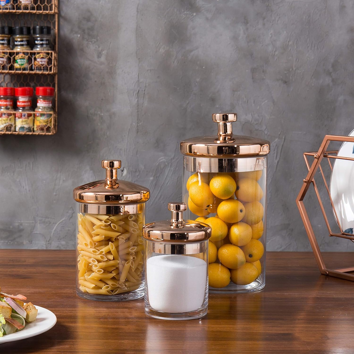 MyGift 6 Piece Clear Glass Apothecary Jar Set with Clear Lid - Decorative Kitchen and Bath Storage Canisters, Wedding Centerpiece Jars, Candy Buffet with Lids