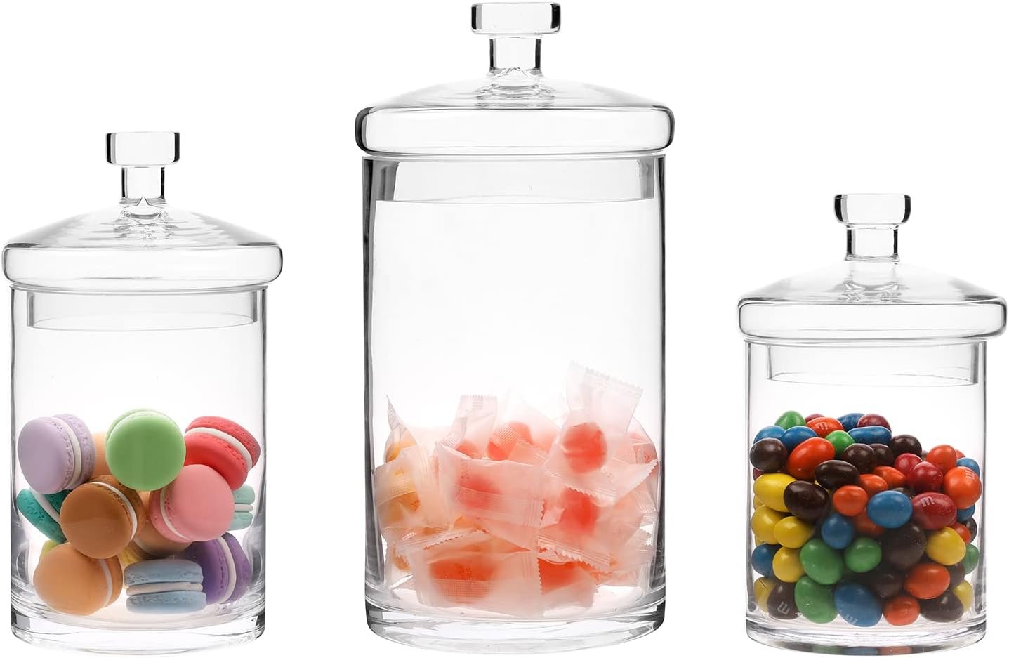 MyGift 6 Piece Clear Glass Apothecary Jar Set with Clear Lid - Decorative Kitchen and Bath Storage Canisters, Wedding Centerpiece Jars, Candy Buffet with Lids