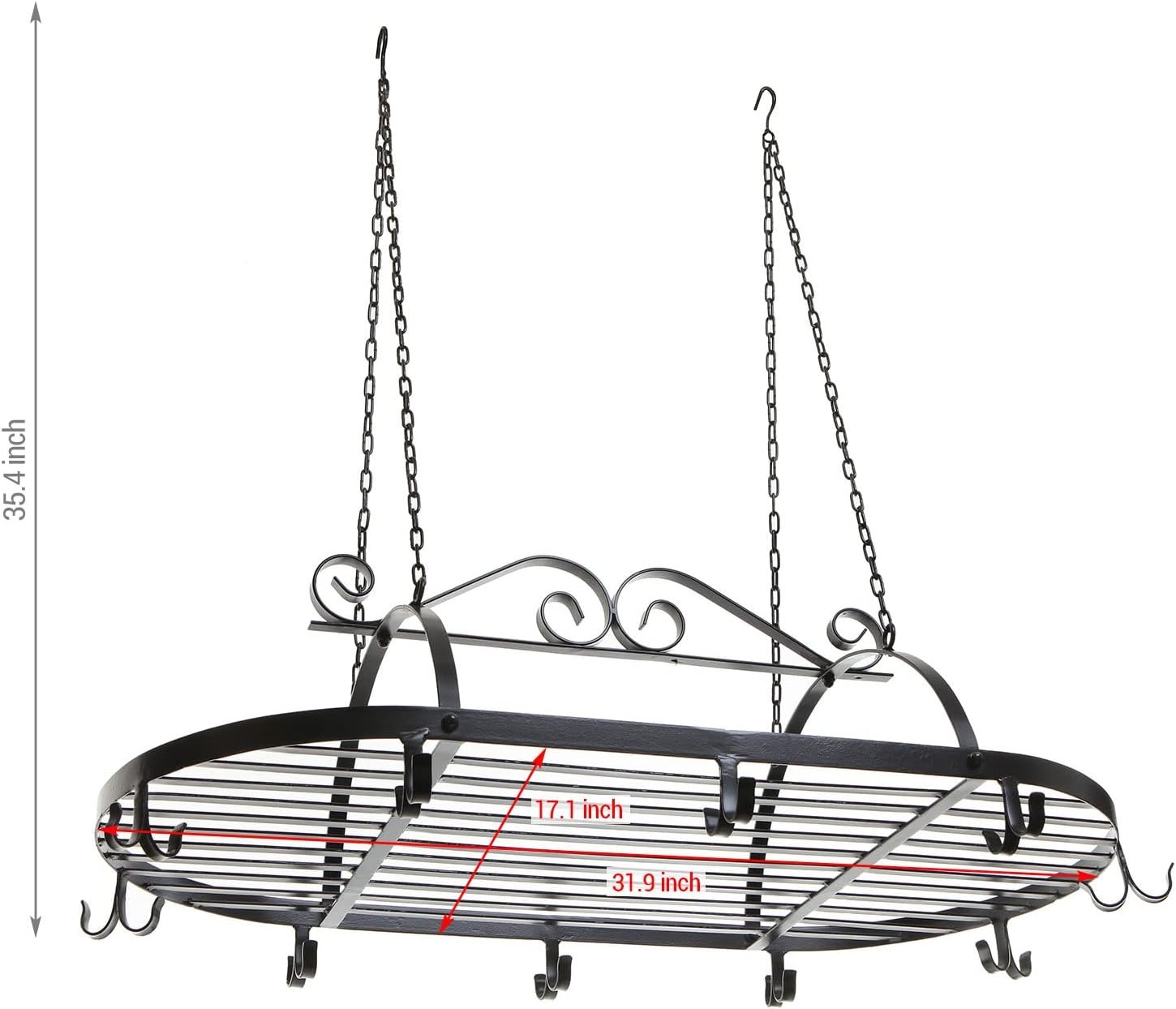 MyGift Black Scrollwork Metal Pot and Pan Ceiling Hanging Rack Heavy Duty Cooking Pans and Utensil Hanger with 10 Dual Hooks MyGift Black Scrollwork Metal Pot and Pan Ceiling Hanging Rack Heavy Duty Cooking Pans and Utensil Hanger with 10 Dual Hooks