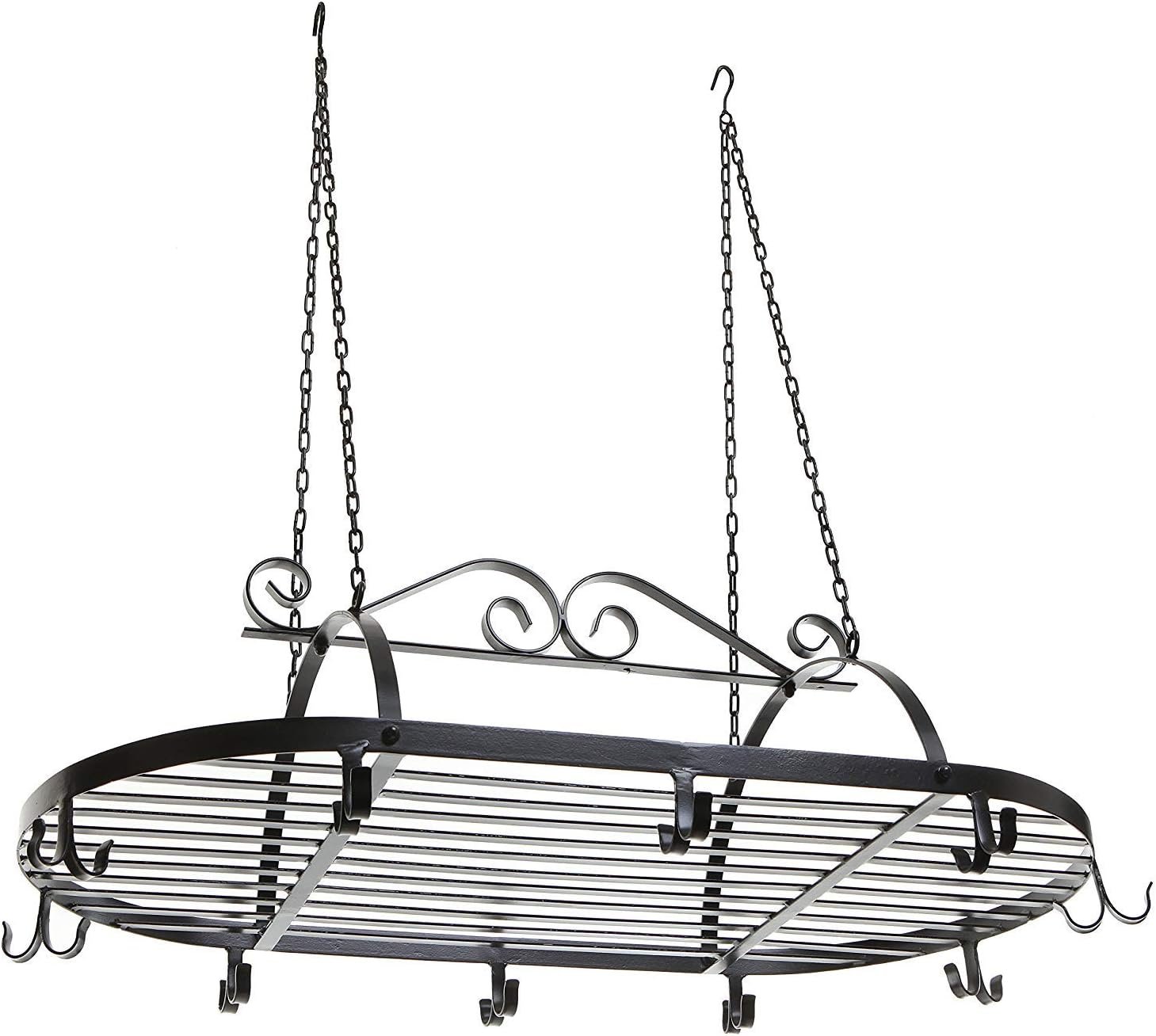 MyGift Black Scrollwork Metal Pot and Pan Ceiling Hanging Rack Heavy Duty Cooking Pans and Utensil Hanger with 10 Dual Hooks MyGift Black Scrollwork Metal Pot and Pan Ceiling Hanging Rack Heavy Duty Cooking Pans and Utensil Hanger with 10 Dual Hooks