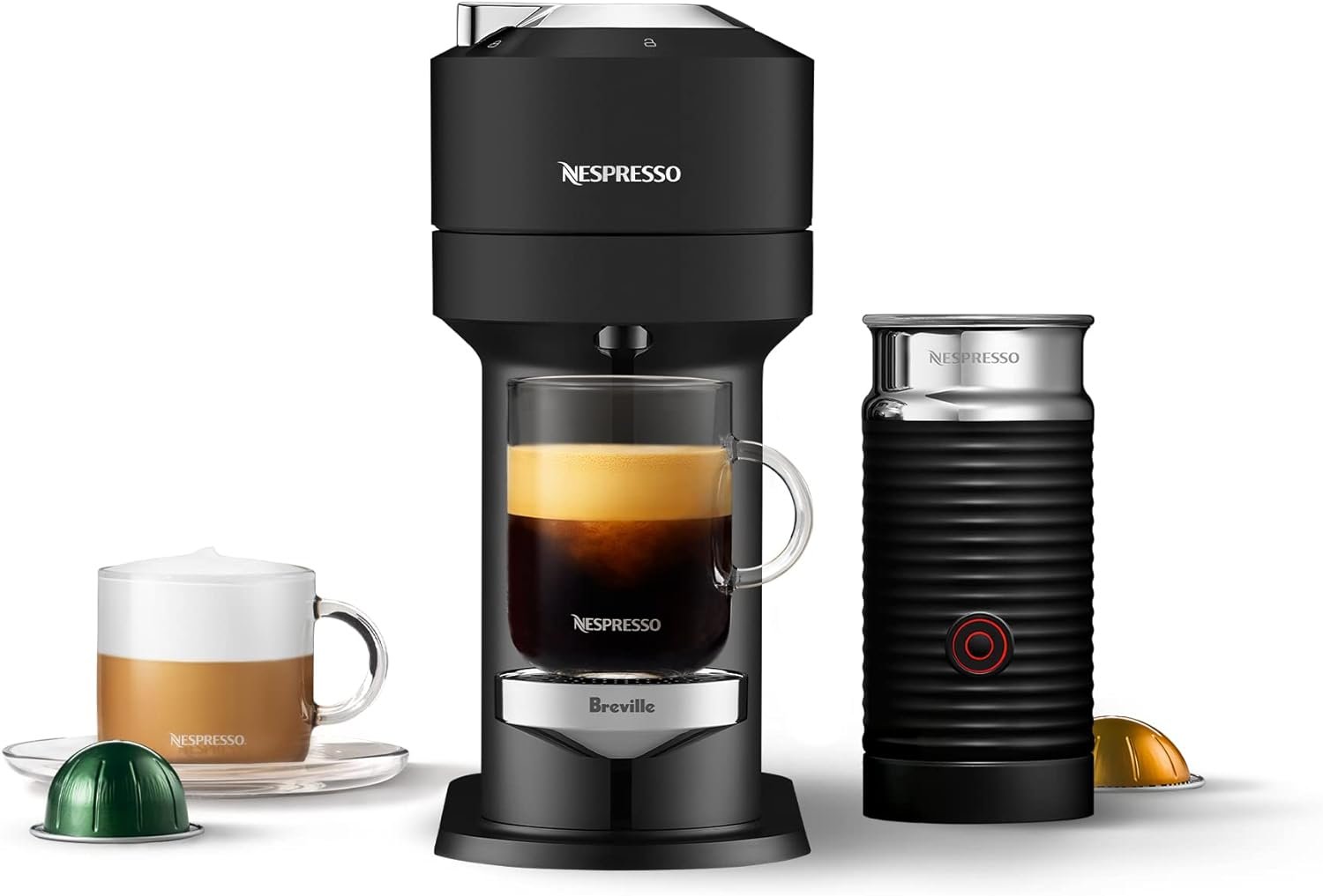 Nespresso Vertuo Next Deluxe Coffee and Espresso Machine by Breville with Milk Frother, Matte Black Chrome, Small Nespresso Vertuo Next Deluxe Coffee and Espresso Machine by Breville with Milk Frother, Matte Black Chrome, Small