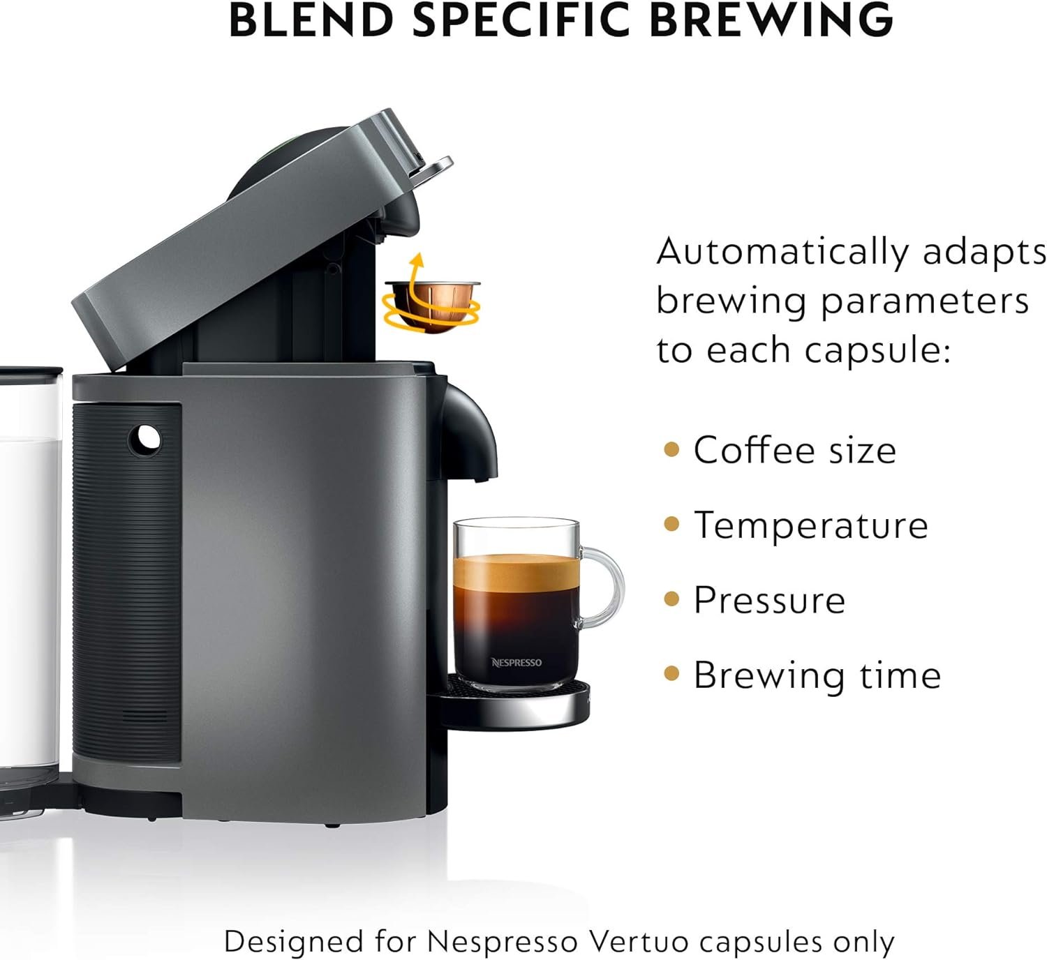 Nespresso VertuoPlus Deluxe Coffee and Espresso Machine by DeLonghi with Milk Frother, Titan,Gray