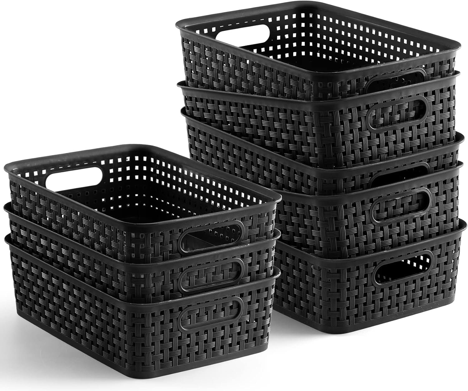 NETANY Plastic Storage Baskets - 8 Pack, Gray, Durable, Easy to Use, Flexible, Multi-Purpose, Ideal for Closets, Cabinets, Shelves, Countertops