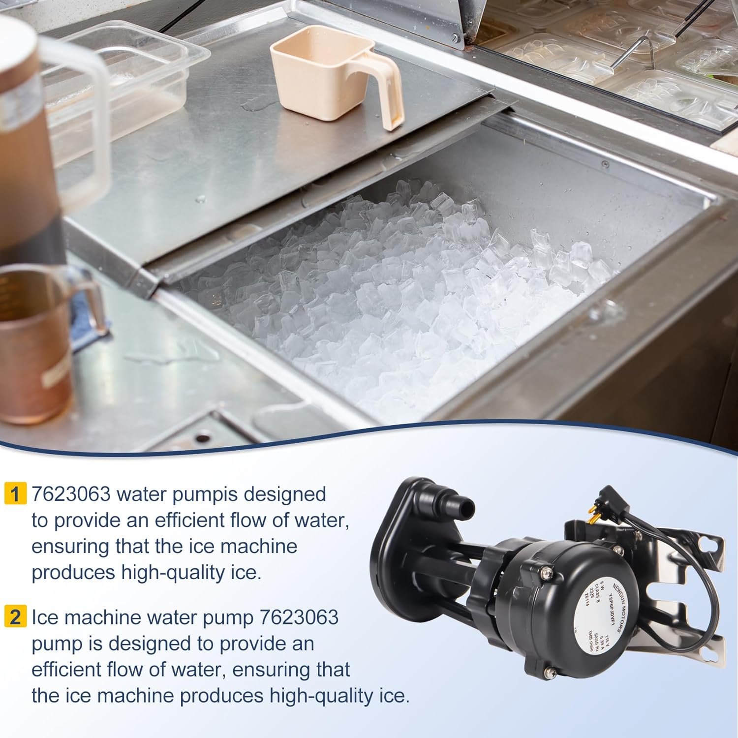 NEW 7623063 76-2306-3 Water Pump Assembly, 115V, 60Hz, 6W Compatible with manitowoc Ice Machine,Fit for A, B, C, E, G, H, J, K, M, P and Q Series. 2-Year Warranty