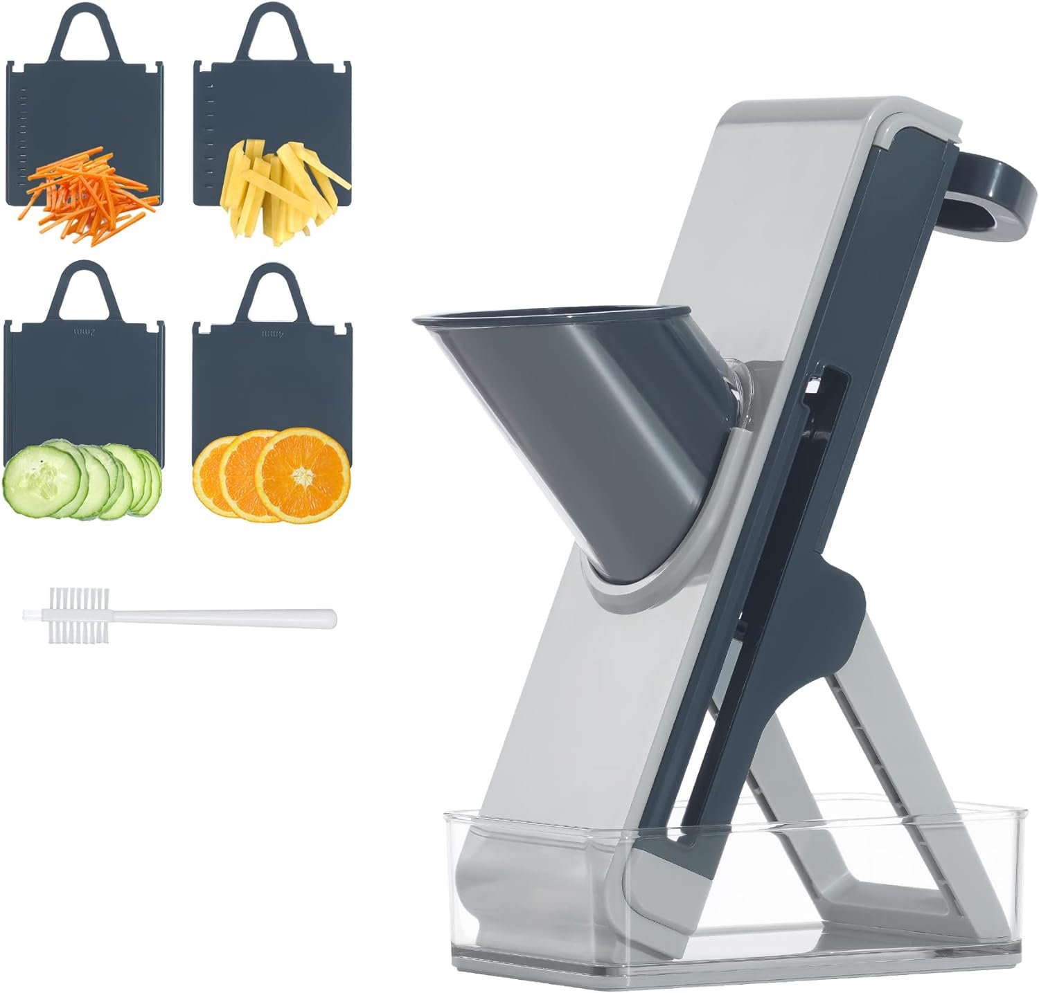 new gravity mandoline slicer 5 in 1 Vegetable Chopper Safe Mandoline Slicer for Kitchen Adjustable Food Cutter for Potato Onion Garlic French Fry Meat and Others (blue)