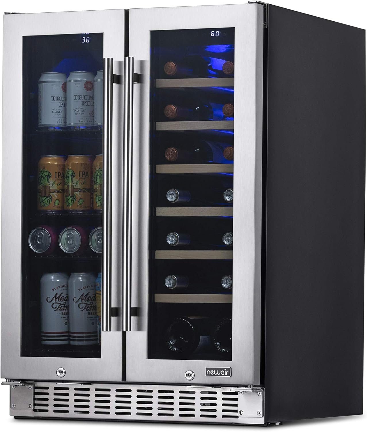 NewAir Shadow Series Wine Cooler Refrigerator 18 Bottles  59 Cans Dual Temperature Zones, Freestanding Mirrored Wine and Beverage Fridge with Double-Layer Tempered Glass Door  Compressor Cooling