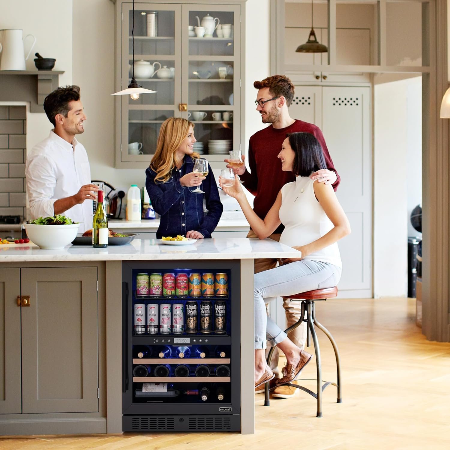 NewAir Shadow Series Wine Cooler Refrigerator 18 Bottles  59 Cans Dual Temperature Zones, Freestanding Mirrored Wine and Beverage Fridge with Double-Layer Tempered Glass Door  Compressor Cooling