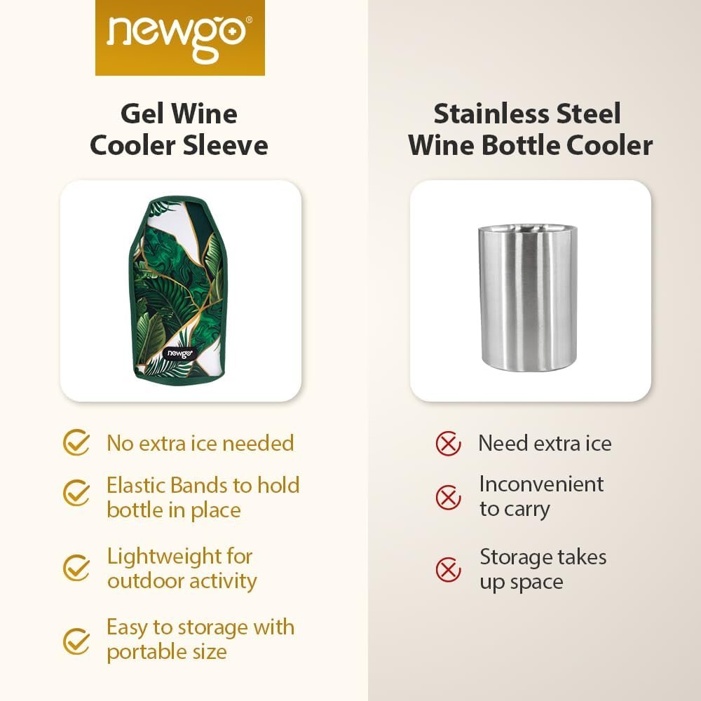 NEWGO Wine Cooler Sleeve Reusable Wine Bottle Cooler Flexible Wine Ice Pack Sleeve Keep Wine Cool and Refreshing for Standard Size Bottles for Red Wine, White Wine Champagne - Green NEWGO Wine Cooler Sleeve Reusable Wine Bottle Cooler Flexible Wine Ice Pack Sleeve Keep Wine Cool and Refreshing for Standard Size Bottles for Red Wine, White Wine Champagne - Green