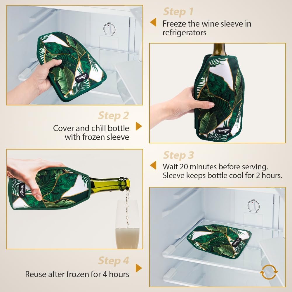 NEWGO Wine Cooler Sleeve Reusable Wine Bottle Cooler Flexible Wine Ice Pack Sleeve Keep Wine Cool and Refreshing for Standard Size Bottles for Red Wine, White Wine Champagne - Green NEWGO Wine Cooler Sleeve Reusable Wine Bottle Cooler Flexible Wine Ice Pack Sleeve Keep Wine Cool and Refreshing for Standard Size Bottles for Red Wine, White Wine Champagne - Green