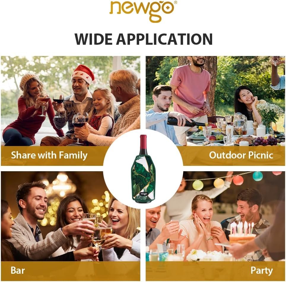 NEWGO Wine Cooler Sleeve Reusable Wine Bottle Cooler Flexible Wine Ice Pack Sleeve Keep Wine Cool and Refreshing for Standard Size Bottles for Red Wine, White Wine Champagne - Green NEWGO Wine Cooler Sleeve Reusable Wine Bottle Cooler Flexible Wine Ice Pack Sleeve Keep Wine Cool and Refreshing for Standard Size Bottles for Red Wine, White Wine Champagne - Green