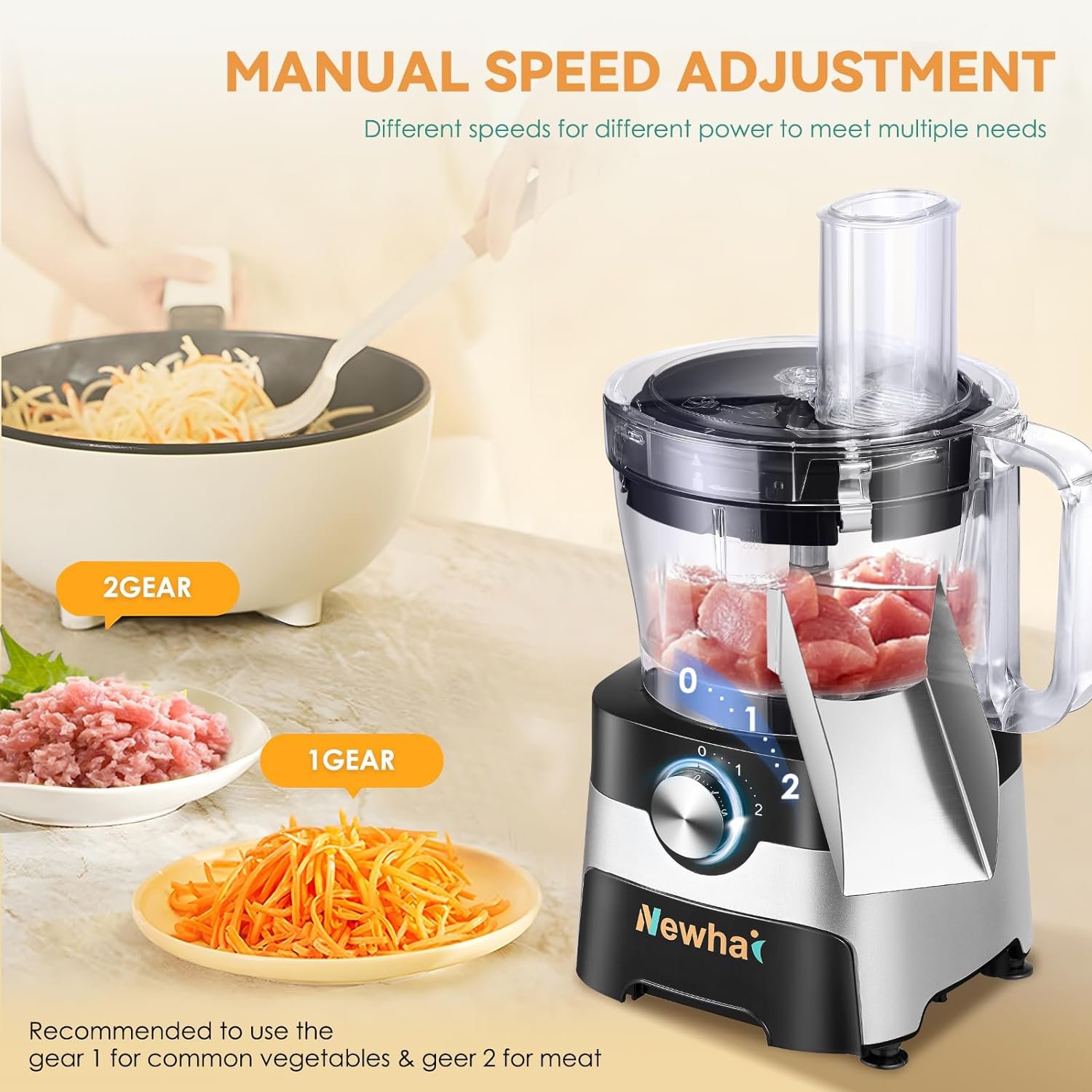 Newhai 5 in 1 Commercial Vegetable Dicer Electric Vegetable Slicer Shredder Spring Onion Circle Cutter Meat Grinder Multifunctional Food Processor with 4 Stainless Blades, 600W, 110V