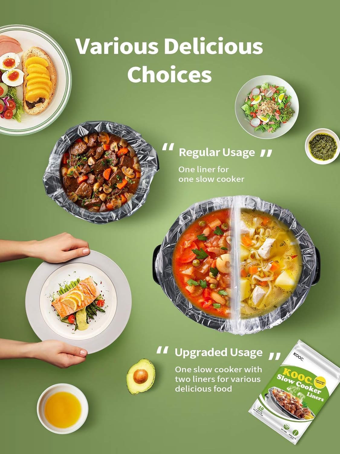 [NEW]KOOC Premium Slow Cooker Liners and Cooking Bags, Large Size Fits 4QT to 8.5QT Pot, 13x21 (20 counts), Suitable for Oval  Round Pot, BPA Free