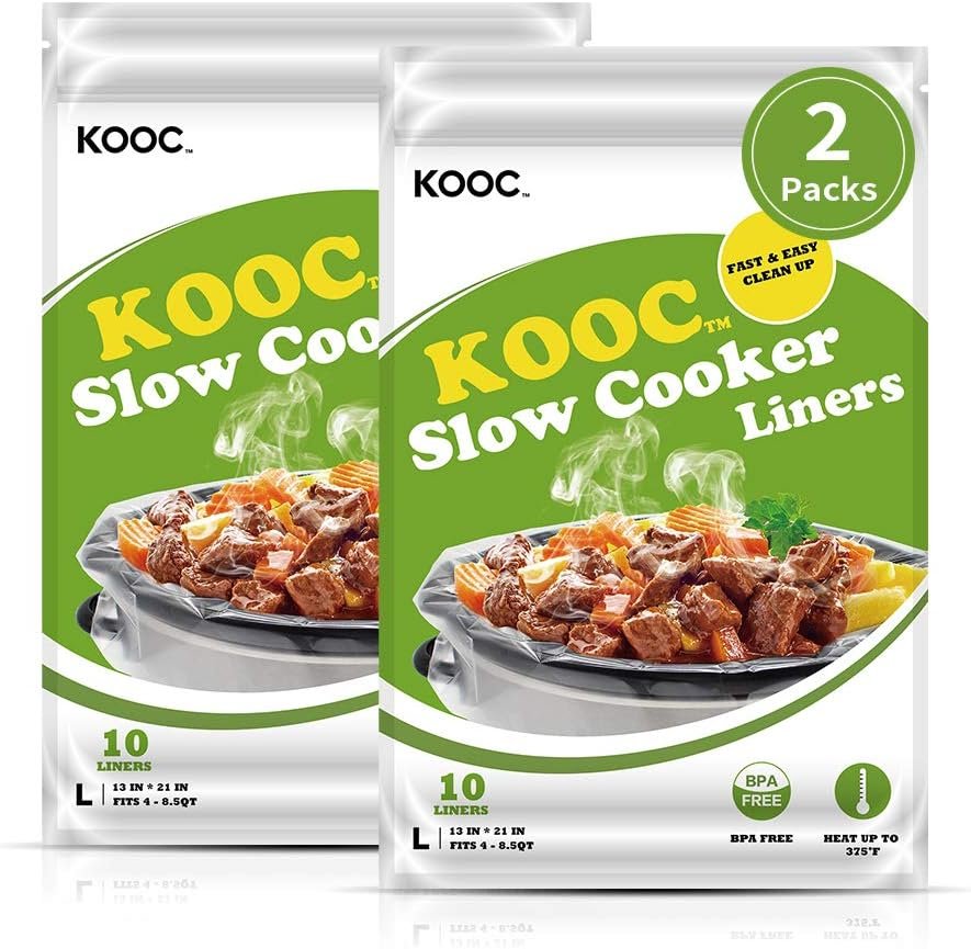 [NEW]KOOC Premium Slow Cooker Liners and Cooking Bags, Large Size Fits 4QT to 8.5QT Pot, 13x21 (20 counts), Suitable for Oval  Round Pot, BPA Free