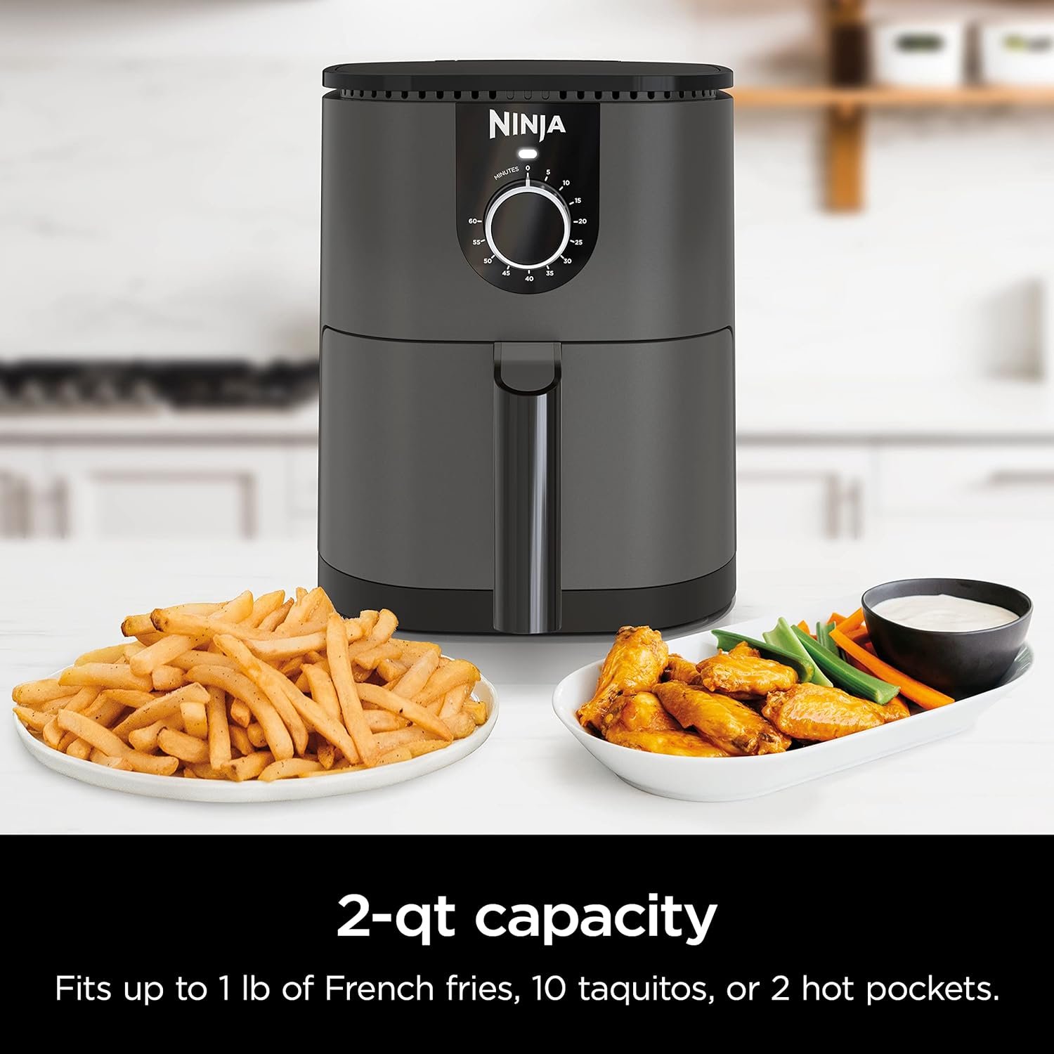 Ninja AF080 Mini Air Fryer, 2 Quarts Capacity, Compact, Nonstick, with Quick Set Timer, Grey Ninja AF080 Mini Air Fryer, 2 Quarts Capacity, Compact, Nonstick, with Quick Set Timer, Grey