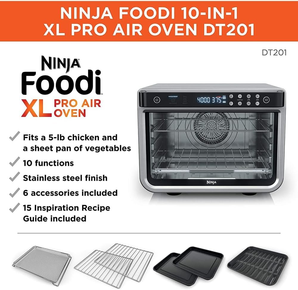 Ninja DT201 Foodi 10-in-1 XL Pro Air Fry (Renewed) Bundle with Deco Chef Pair of Red Heat Resistant Oven Mitt and Cuisinart Advantage 12-Piece Gray Knife Set with Blade Guards
