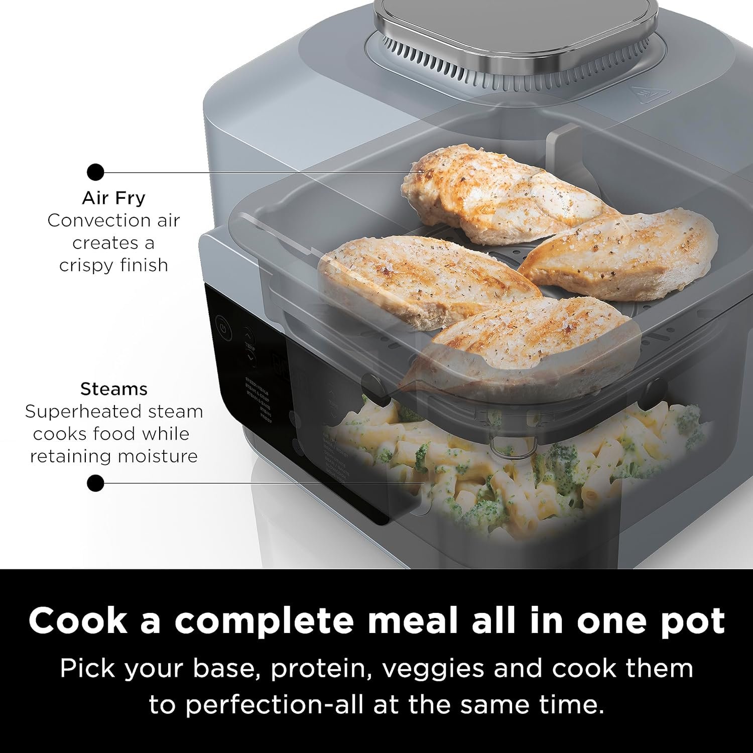 Ninja SF301 Speedi Rapid Cooker  Air Fryer, 6-Quart Capacity, 12-in-1 Functions to Steam, Bake, Roast, Sear, Sauté, Slow Cook, Sous Vide  More, 15-Minute Speedi Meals All In One Pot, Sea Salt Gray