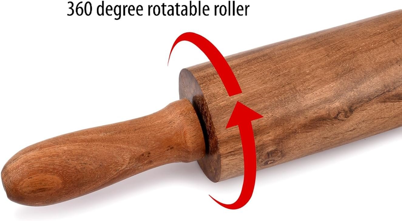 NIRMAN Acacia Wood Rolling Pin for Baking Long Baking Rolling Pin for Pizza, Fondant, Crust, Cookie  More Essential Kitchen utensil tools (16.5 x 2.5 x 2.5)