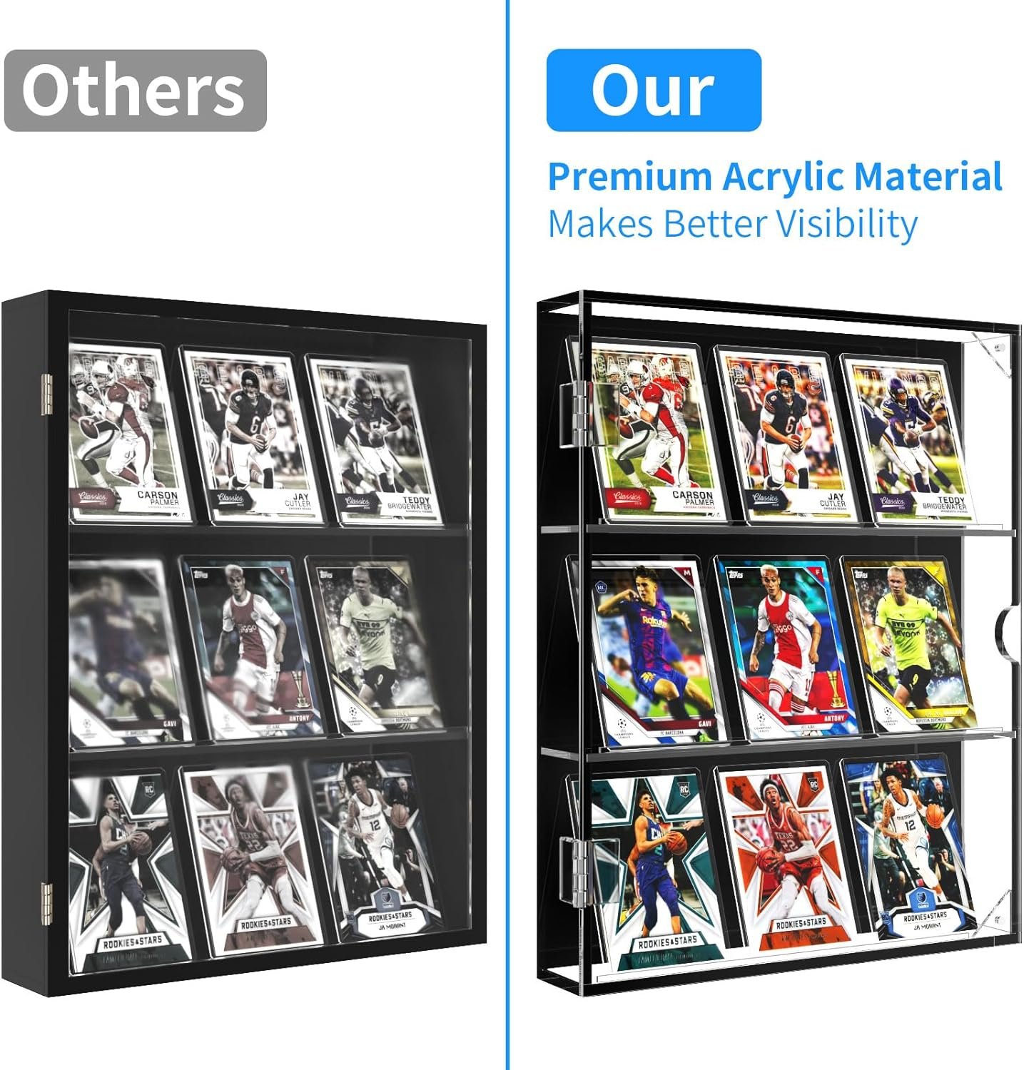 NIUBEE Acrylic Baseball Card Display Case, 8 Graded Card Display Frame Wall Mount with UV Protection Clear View, Sports Card Display Case with Magnetic Door for Football Basketball Hockey, Horizontal