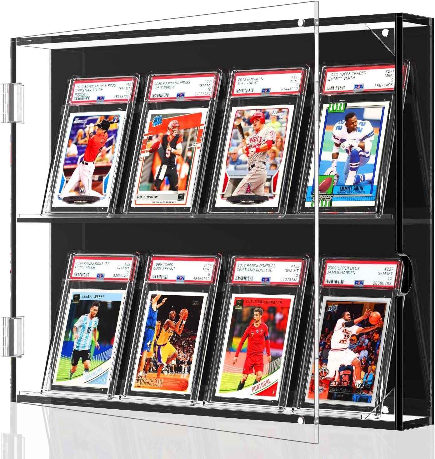 NIUBEE Acrylic Baseball Card Display Case, 8 Graded Card Display Frame Wall Mount with UV Protection Clear View, Sports Card Display Case with Magnetic Door for Football Basketball Hockey, Horizontal