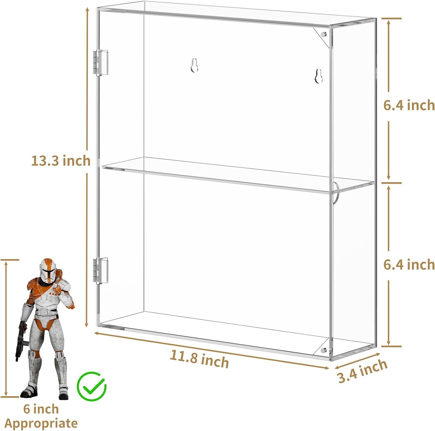 NIUBEE Acrylic Display Case, Clear Display Case for Funko Pop Figures, Wall Mounted or Desktop Dustproof Display Cabinet Box for Collectibles,Rock,Crystals,Mini Toys,Amiibo (2 Tiers